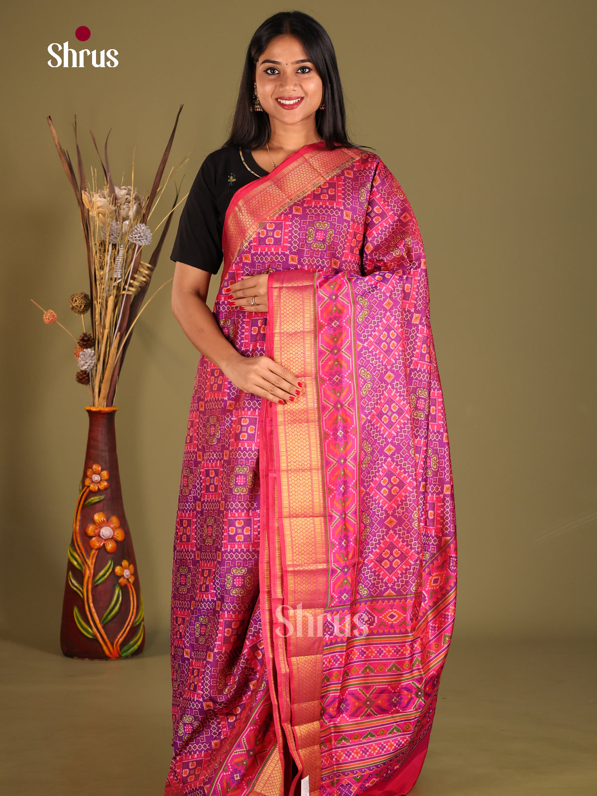 Purple & Pink- Semi Patola Saree