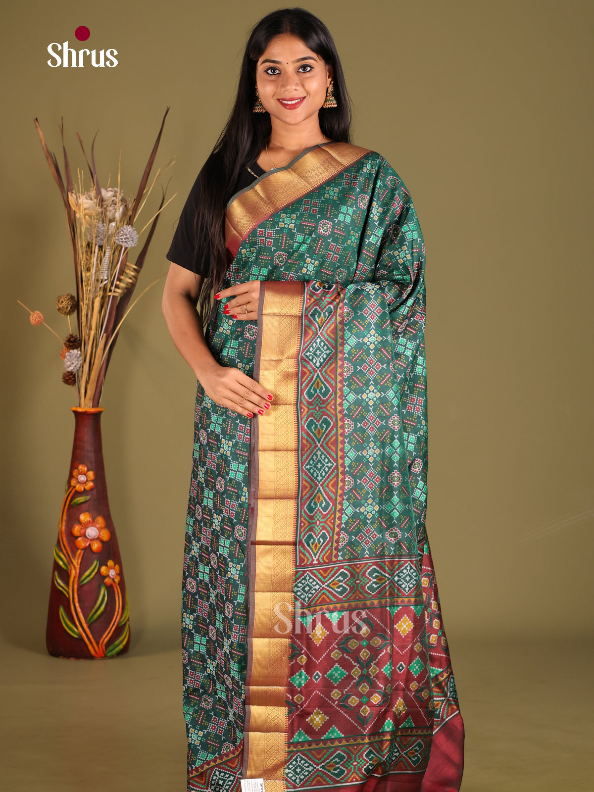 Green & Maroon - Semi Patola Saree - Shop on Shrus.com