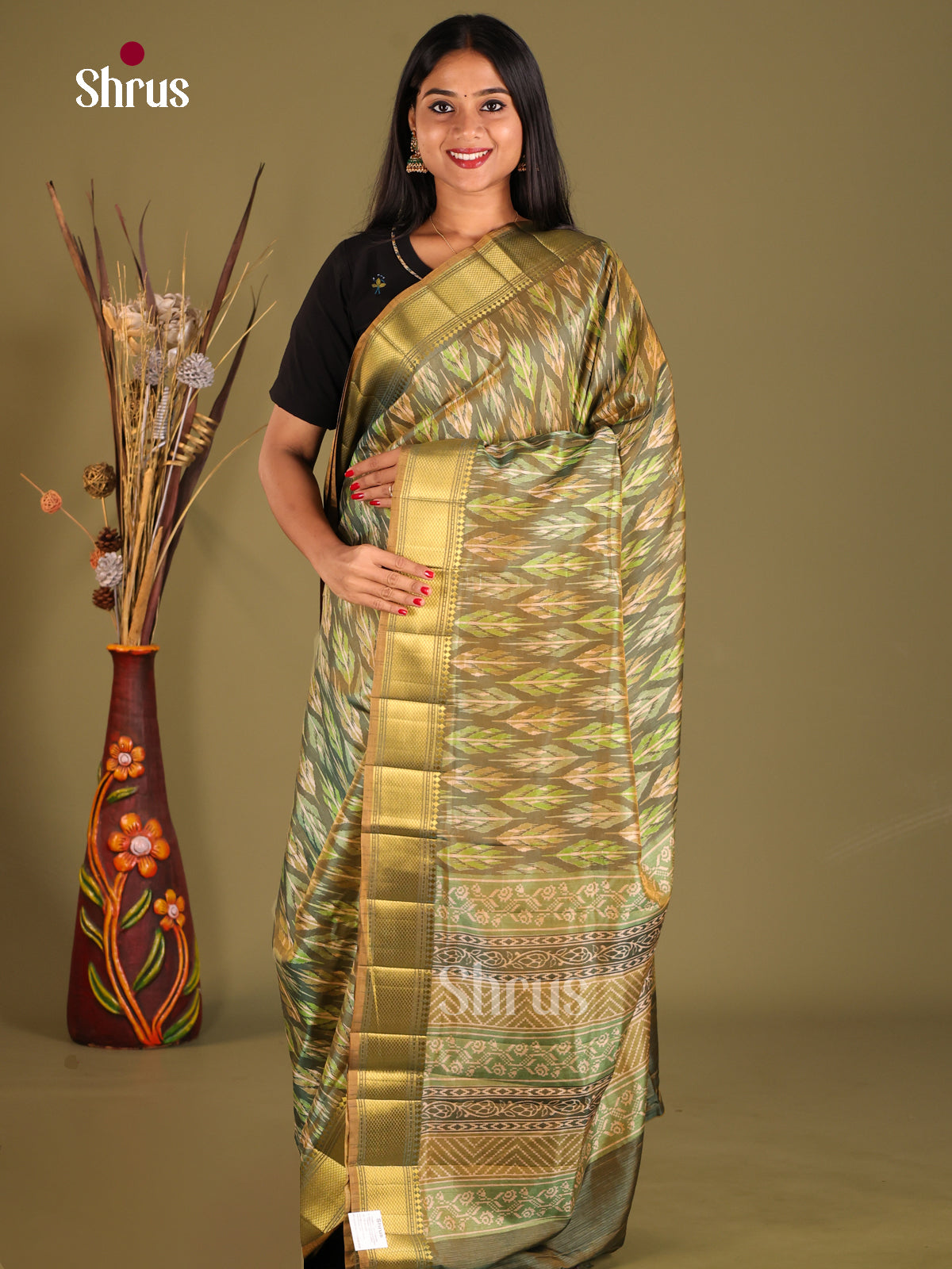 Green - Semi Patola Saree - Shop on Shrus.com