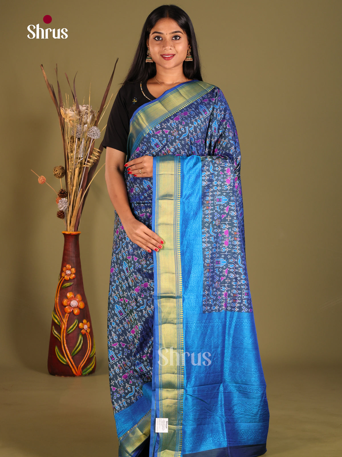 Blue - Semi Patola Saree