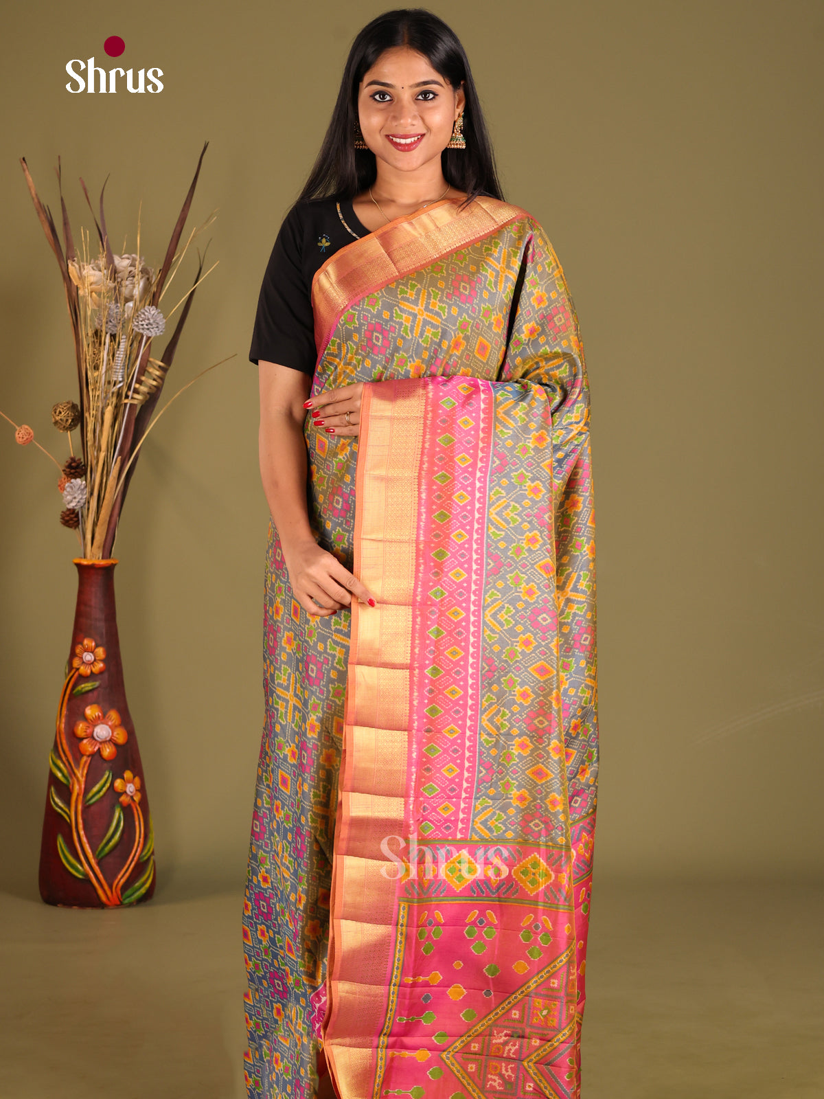 Double Shaded Purple & Orangish Pink - Semi Patola Saree - Shop on Shrus.com