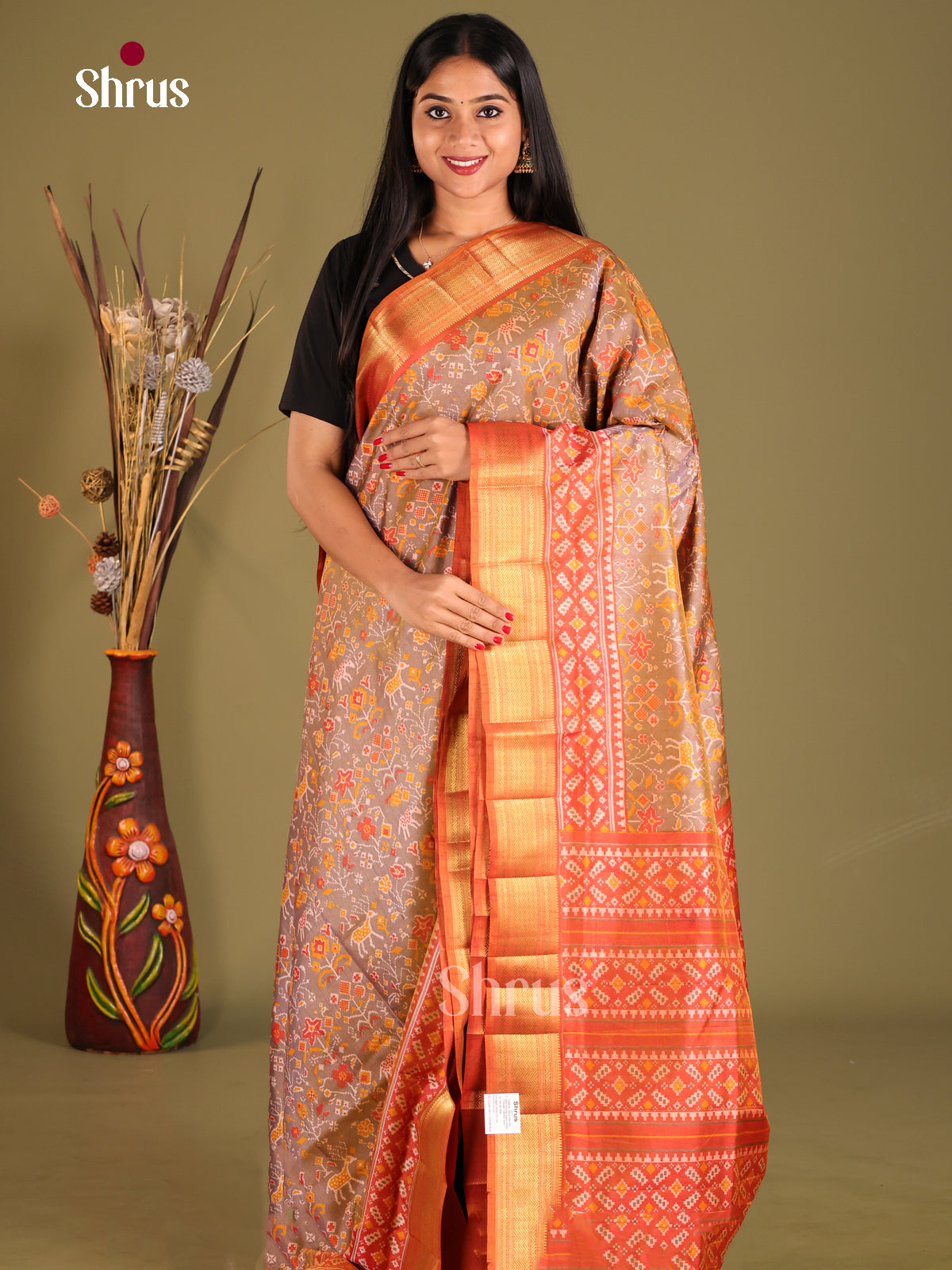 Brown & Orange- Semi Patola Saree