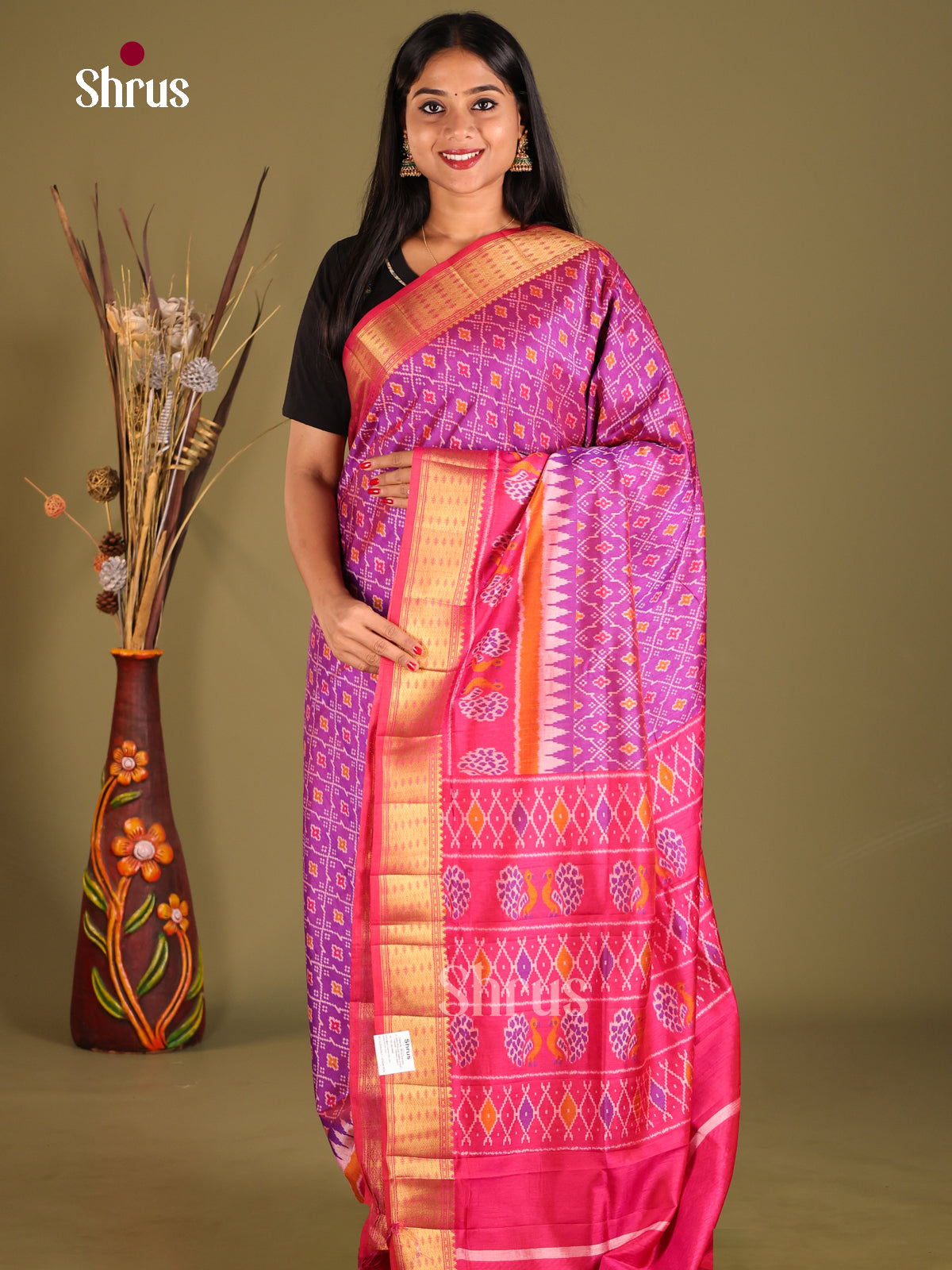 Purple & Pink - Semi Patola Saree - Shop on Shrus.com