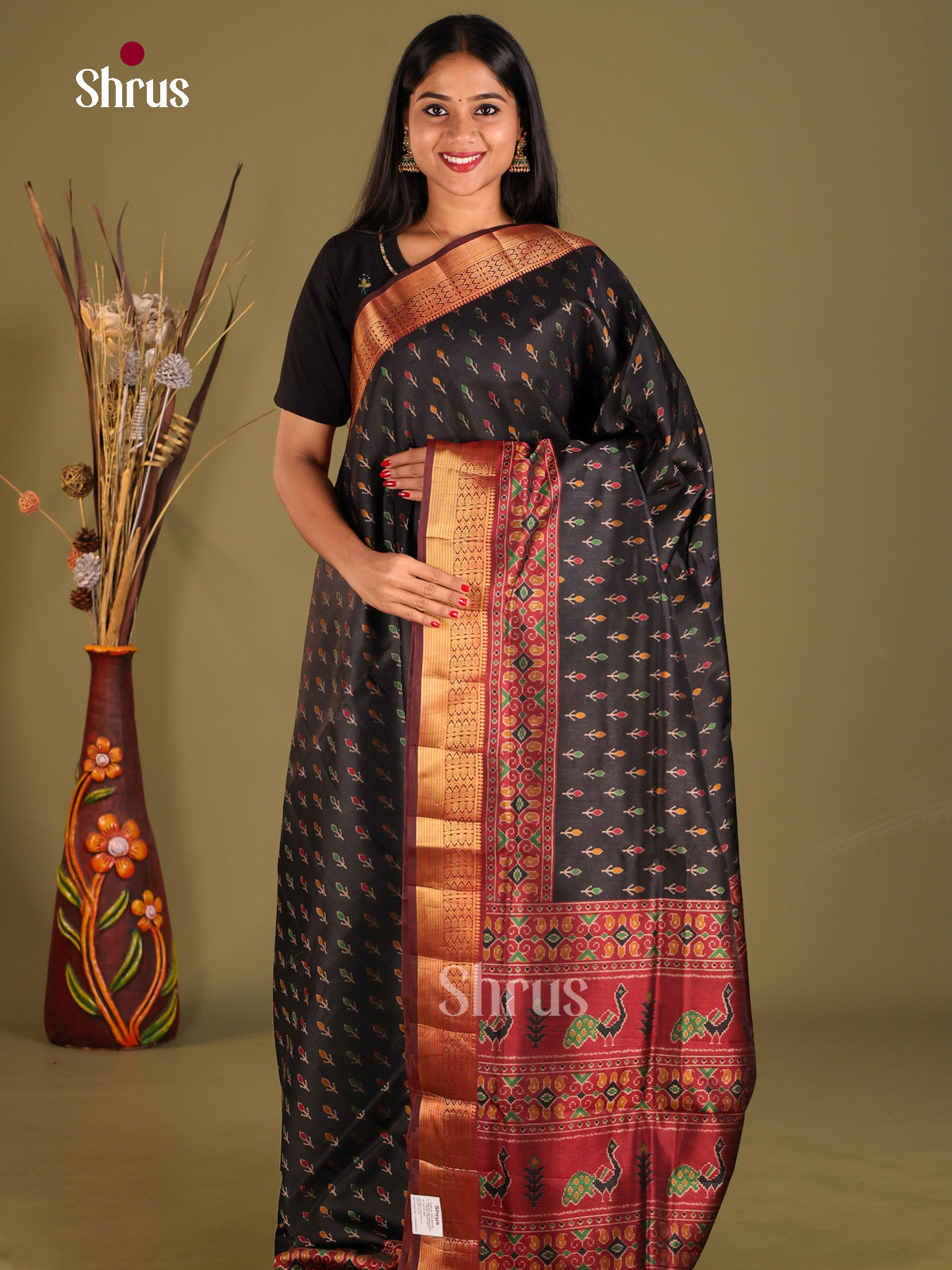 Black & Maroon- Semi Patola Saree