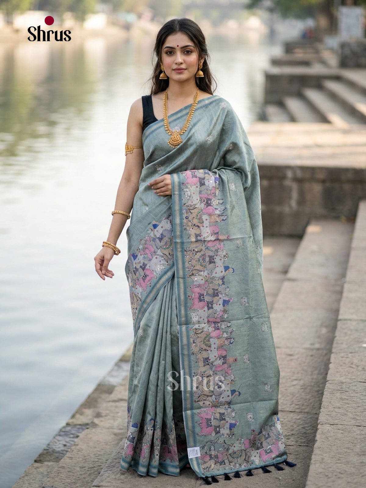 Grey - Semi Chanderi Saree