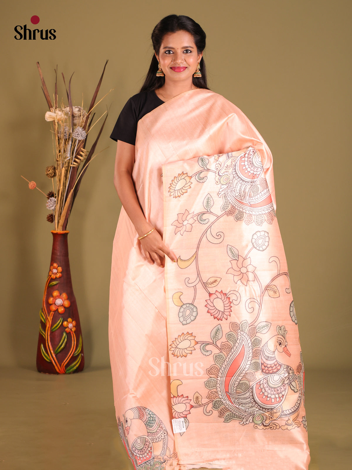 Peach - Semi Tussar Saree