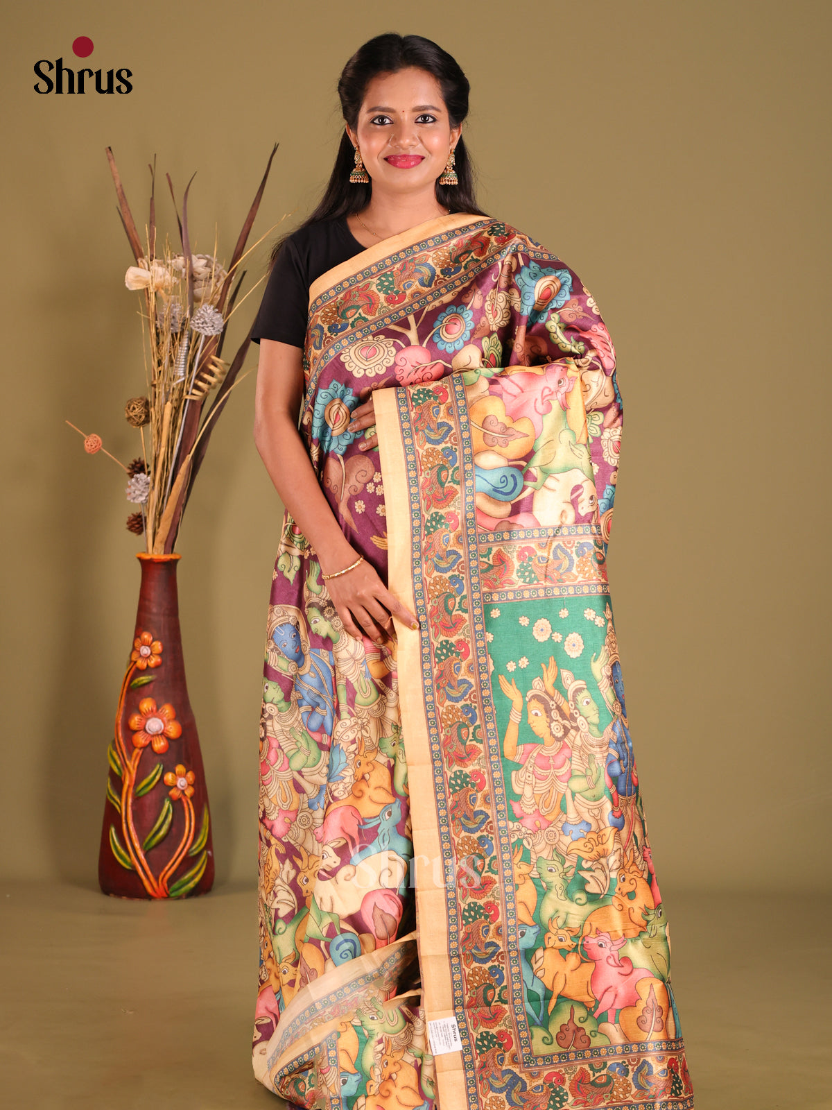 Purple & Brick - Semi Tussar Saree