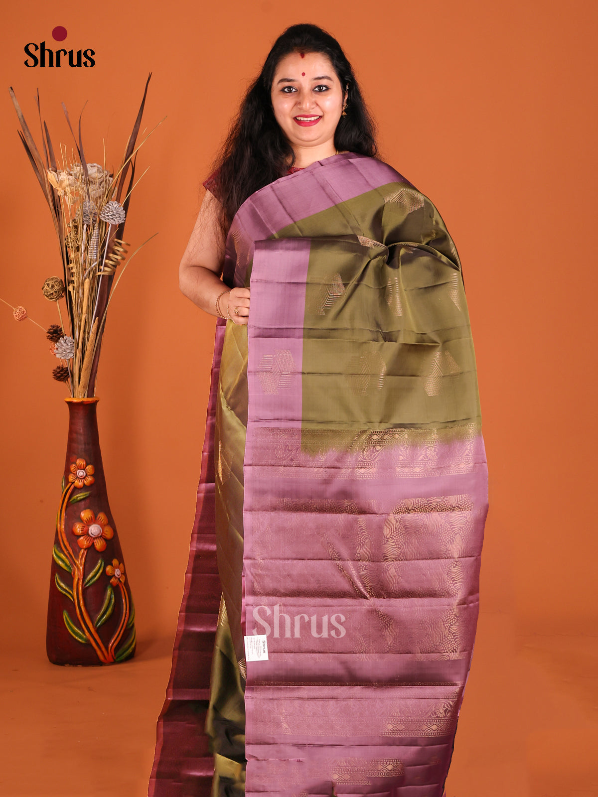 Green & Lavender Softsilk-halfpure Saree with contrast zari brocade pallu - Shop on Shrus.com