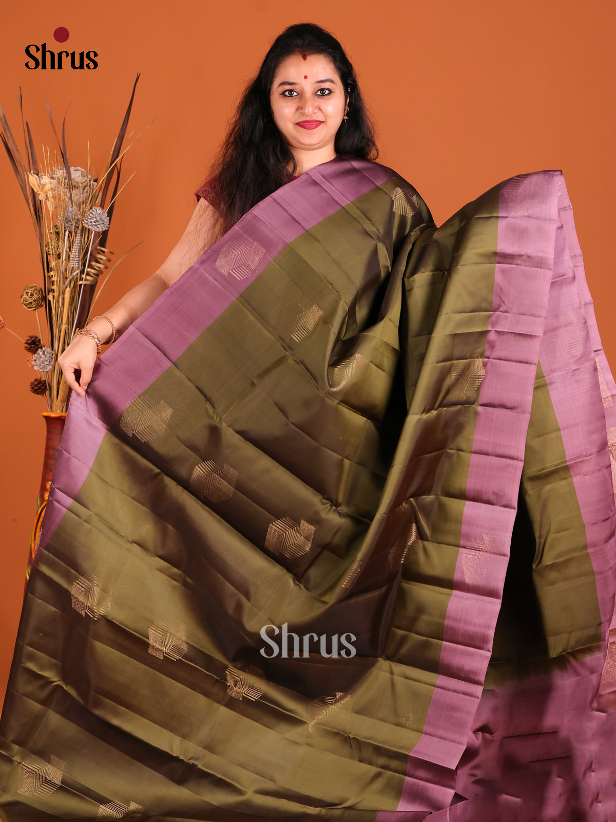 Green & Lavender Softsilk-halfpure Saree with contrast zari brocade pallu - Shop on Shrus.com