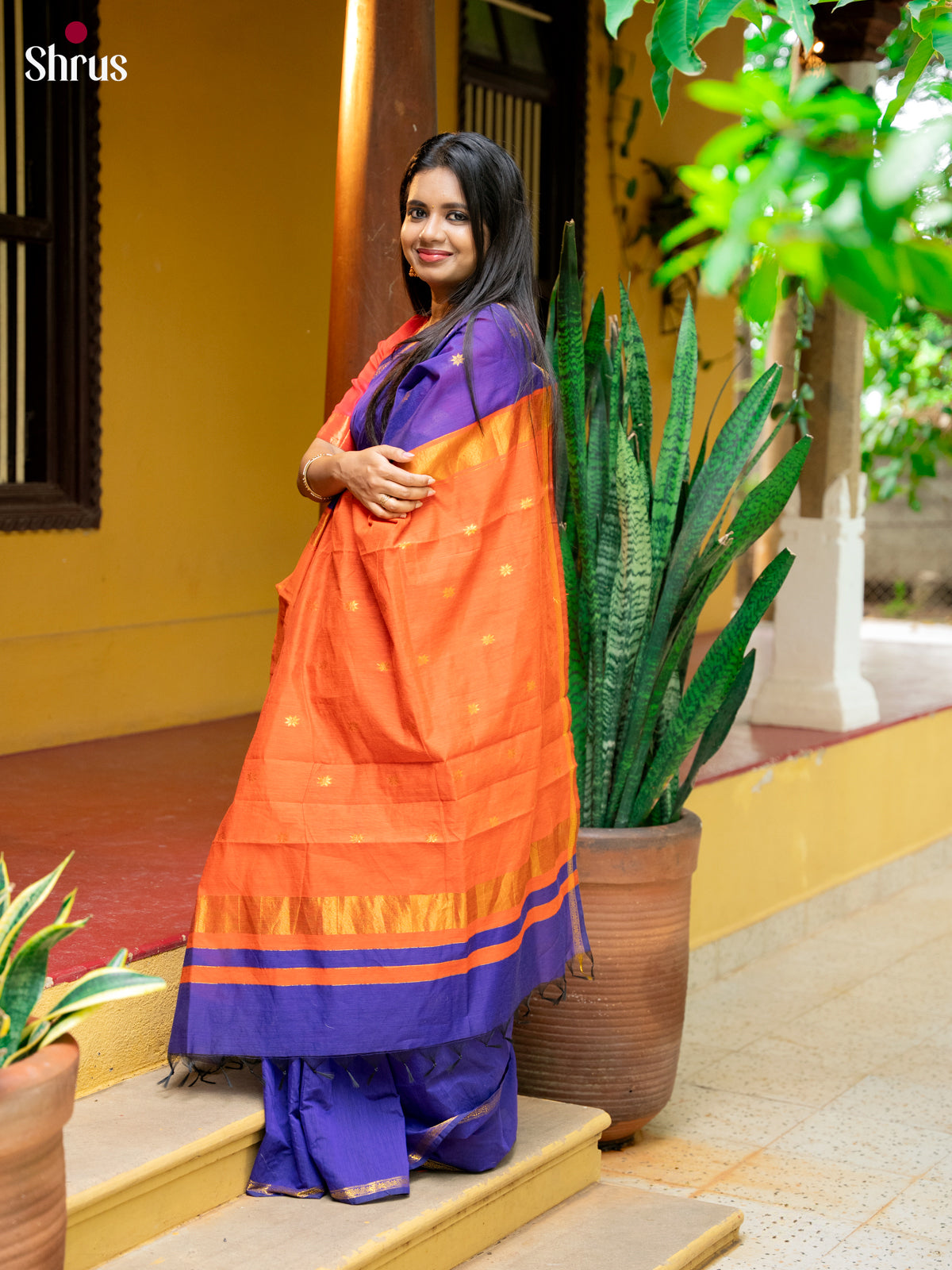 Violet & Orange- Semi Maheshwari Saree