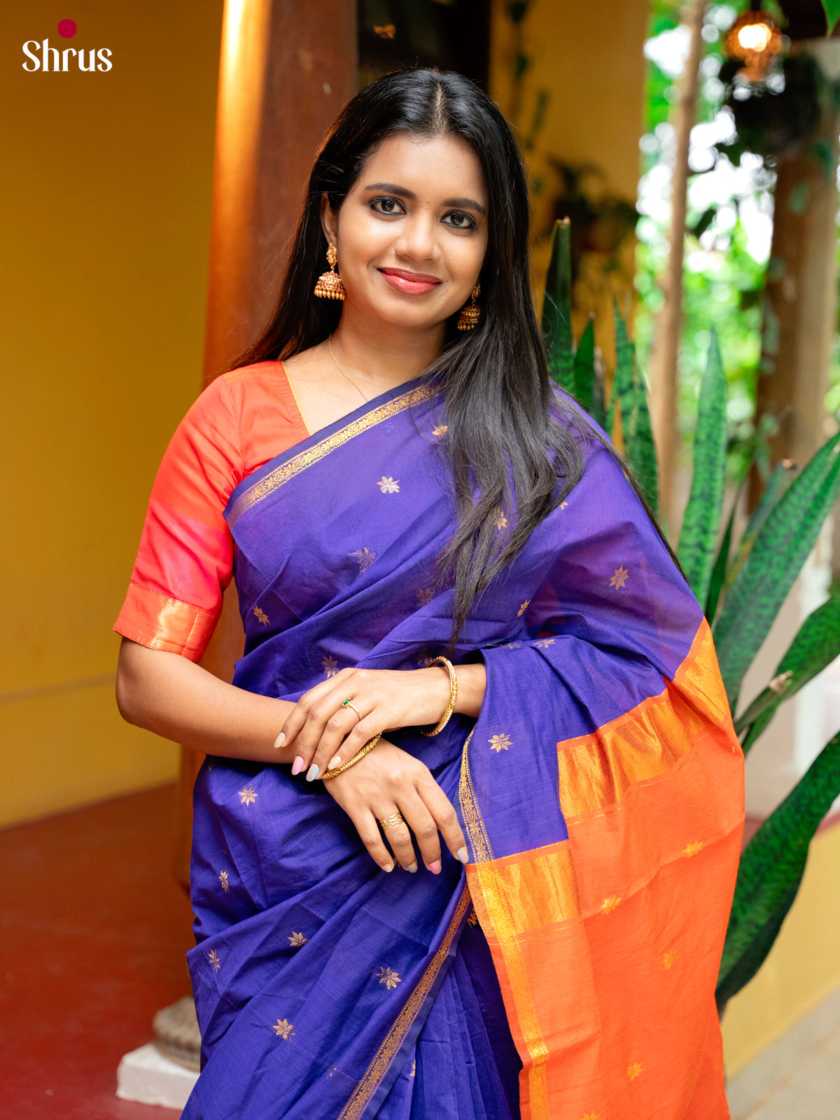 Violet & Orange- Semi Maheshwari Saree
