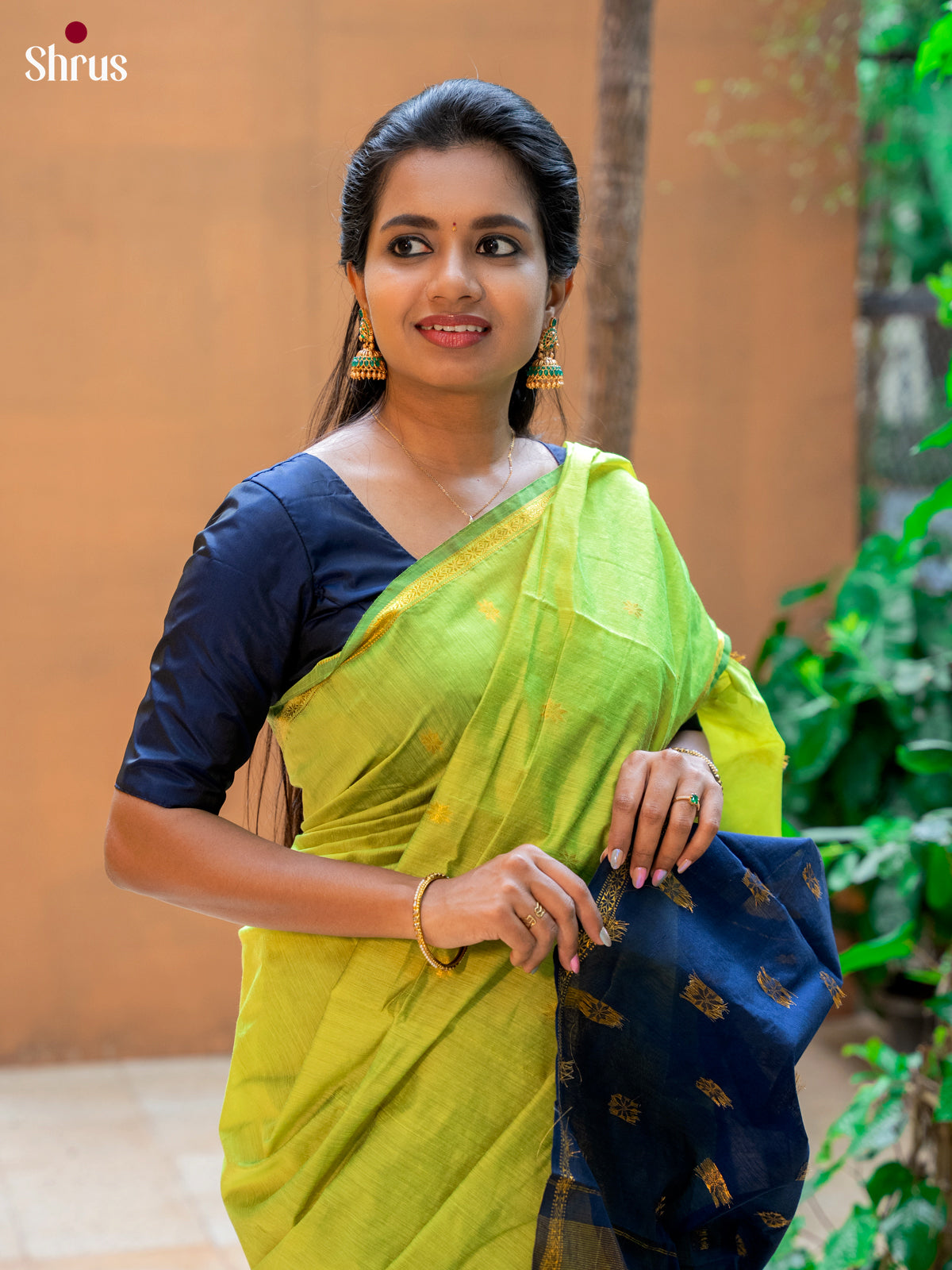 Light Green & Blue - Semi Maheshwari Saree - Shop on Shrus.com