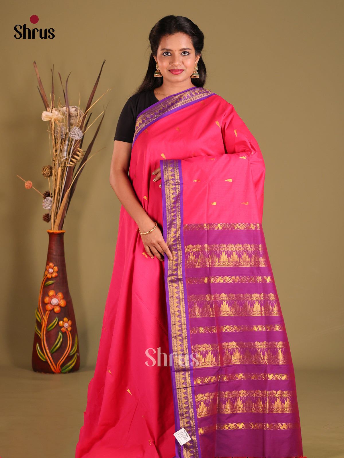 Pink & Purple - Kalyani Cotton Saree - Shop on Shrus.com