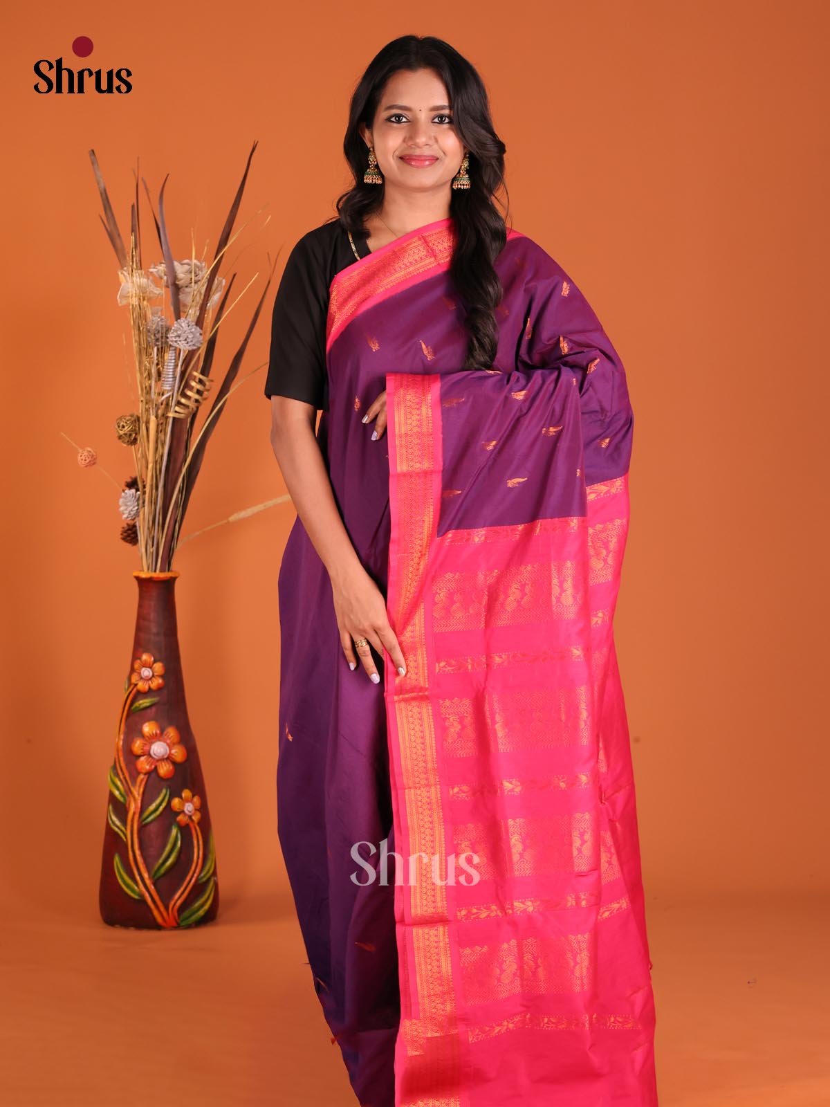 Violet & Pink - Kalyani Cotton Saree - Shop on Shrus.com