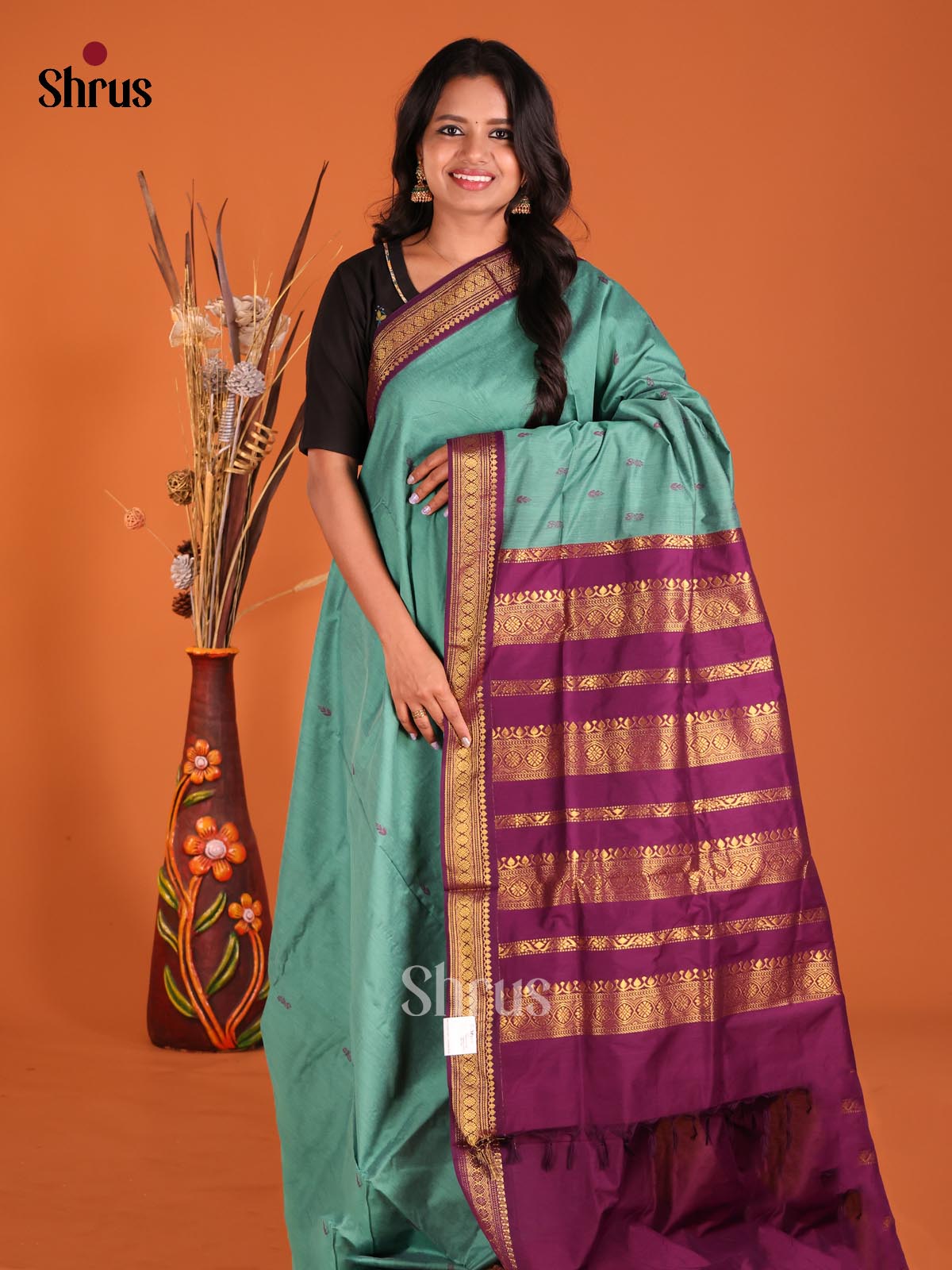 Teal & Violet - Kalyani Cotton Saree - Shop on Shrus.com