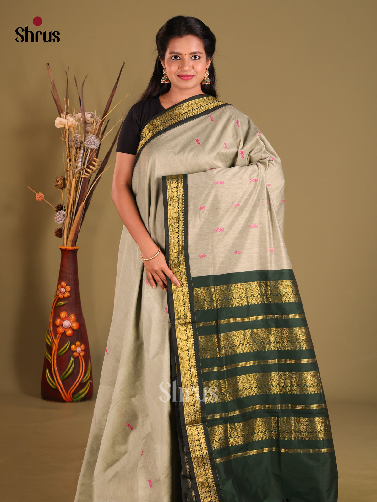 Grey & Green - Kalyani Cotton Saree - Shop on Shrus.com
