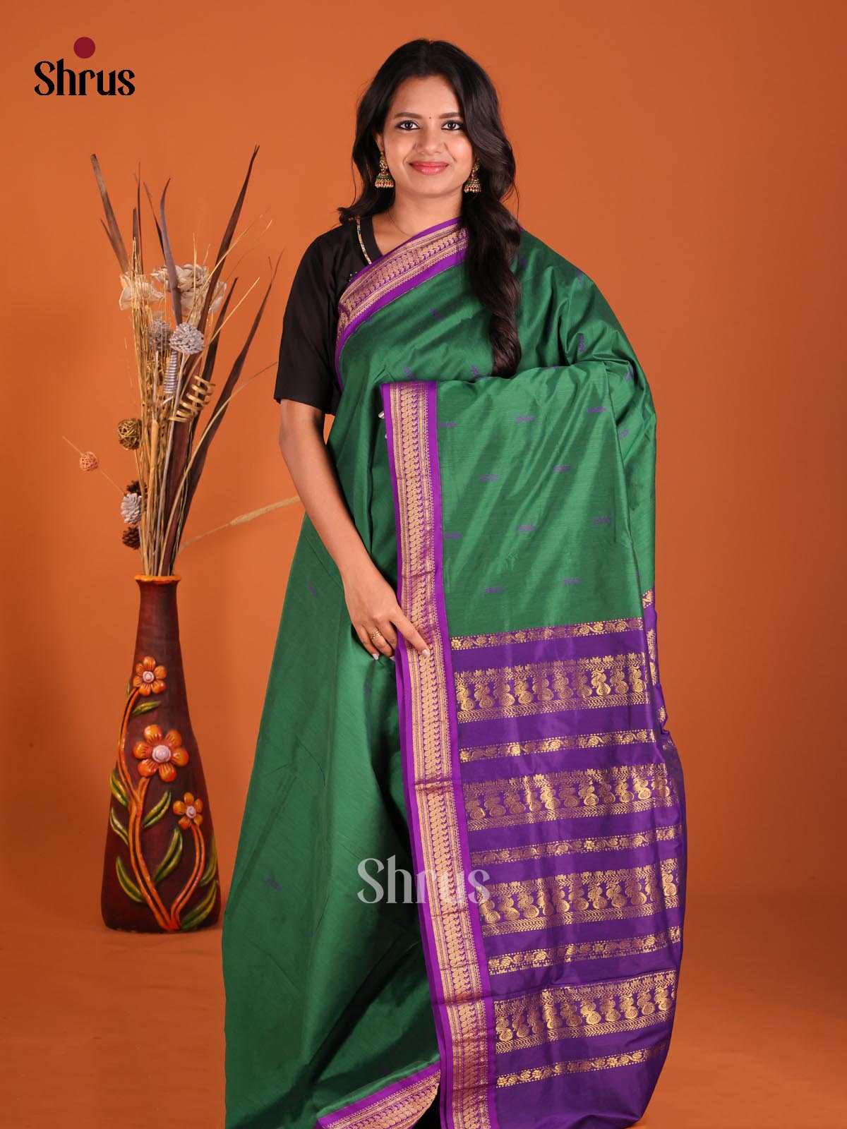 Green & Violet- Kalyani Cotton Saree - Shop on Shrus.com