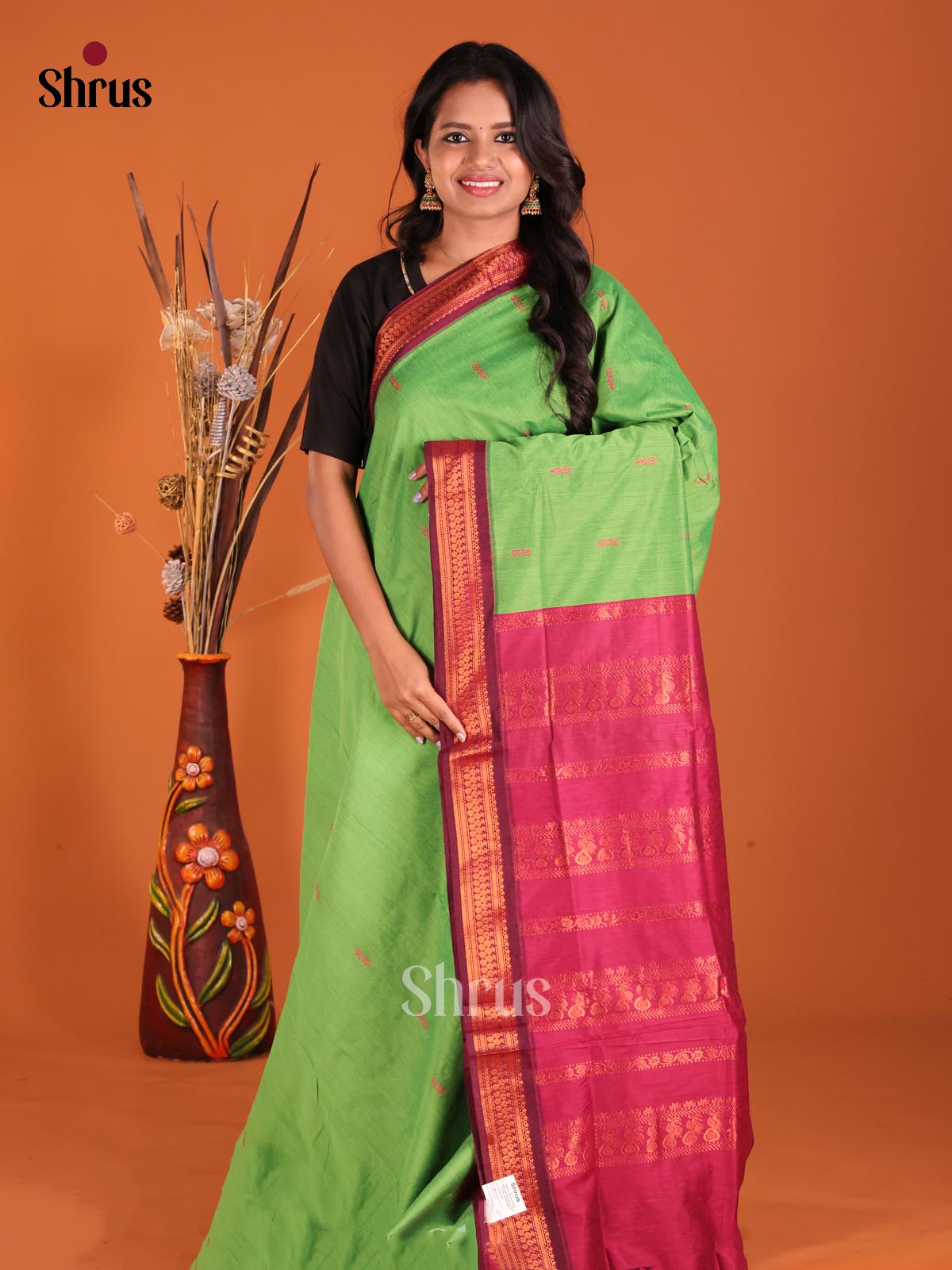 Light Green &  Maroon- Kalyani Cotton Saree - Shop on Shrus.com