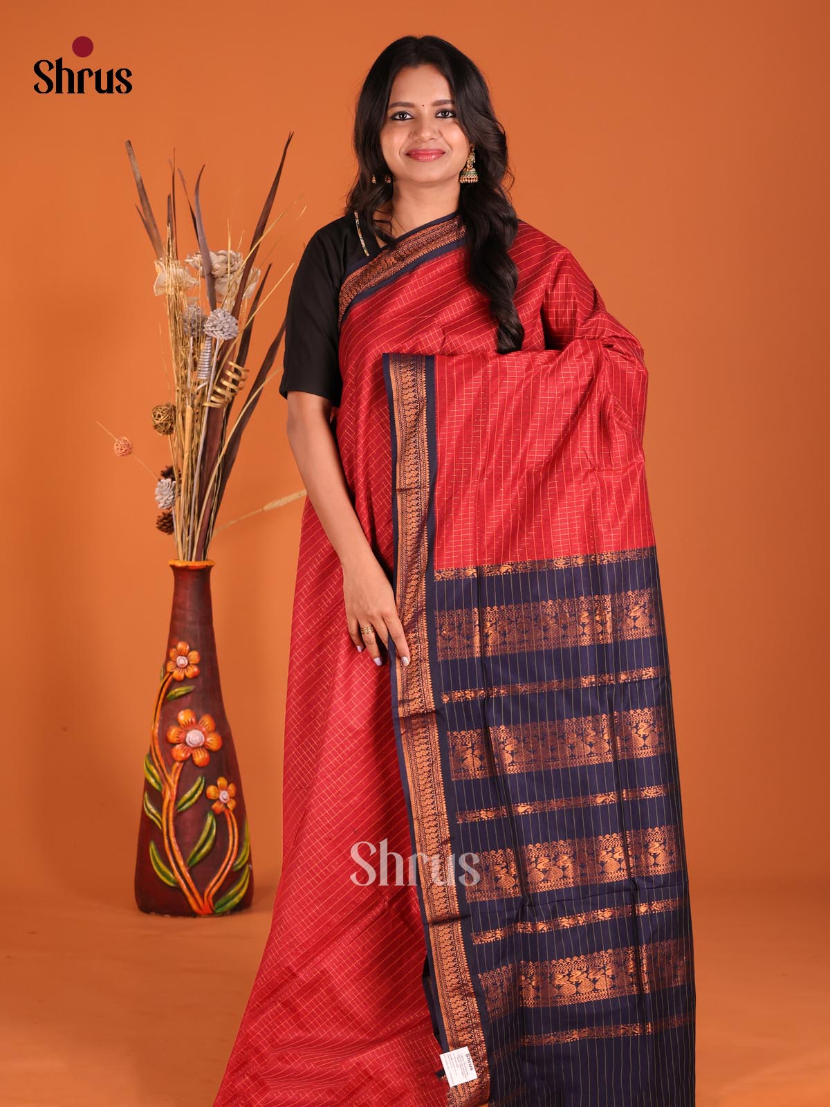 Red & Blue - Kalyani Cotton Saree - Shop on Shrus.com