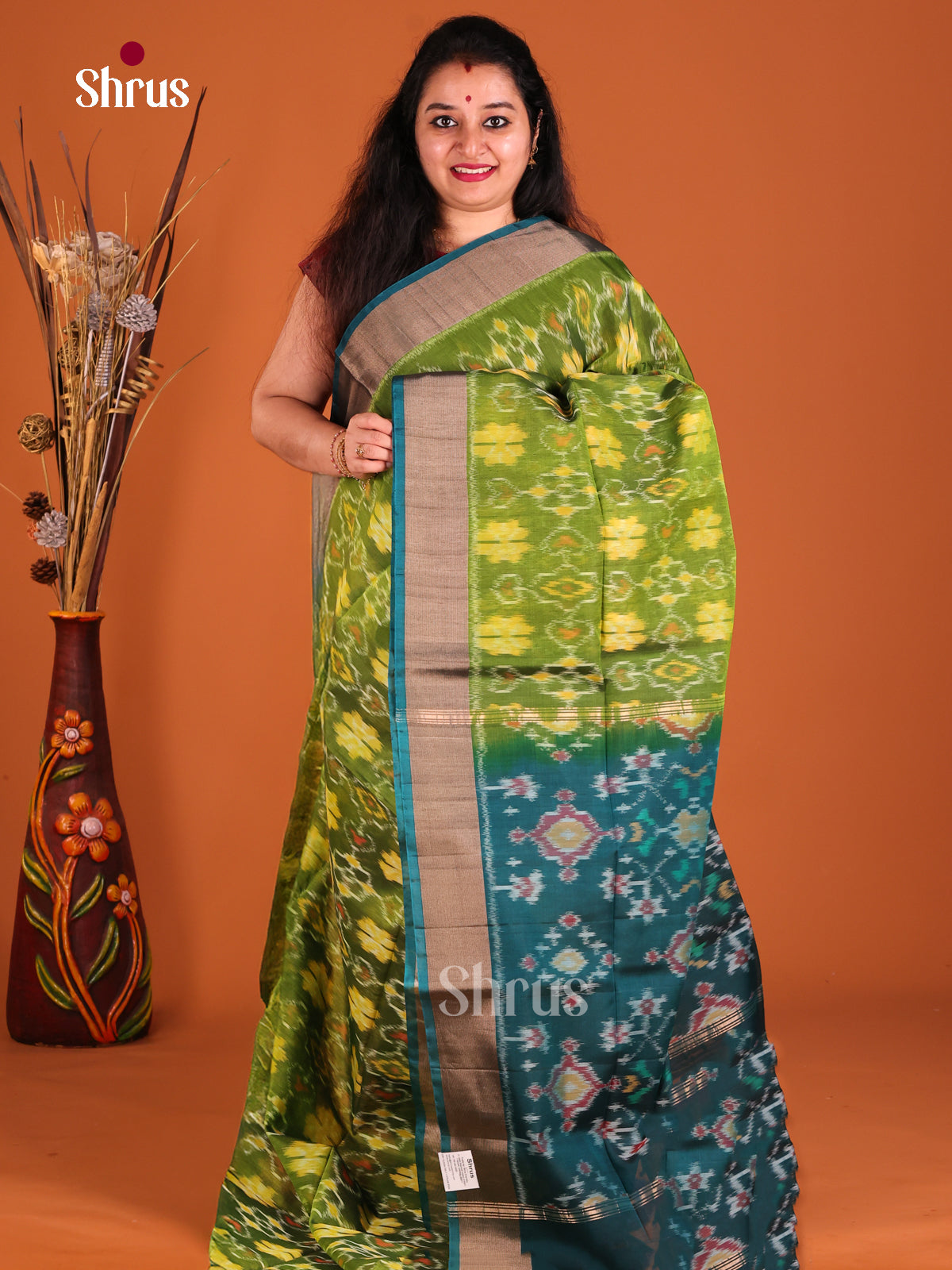 Light Green & Peacock Green - Pochampally sico Saree - Shop on Shrus.com