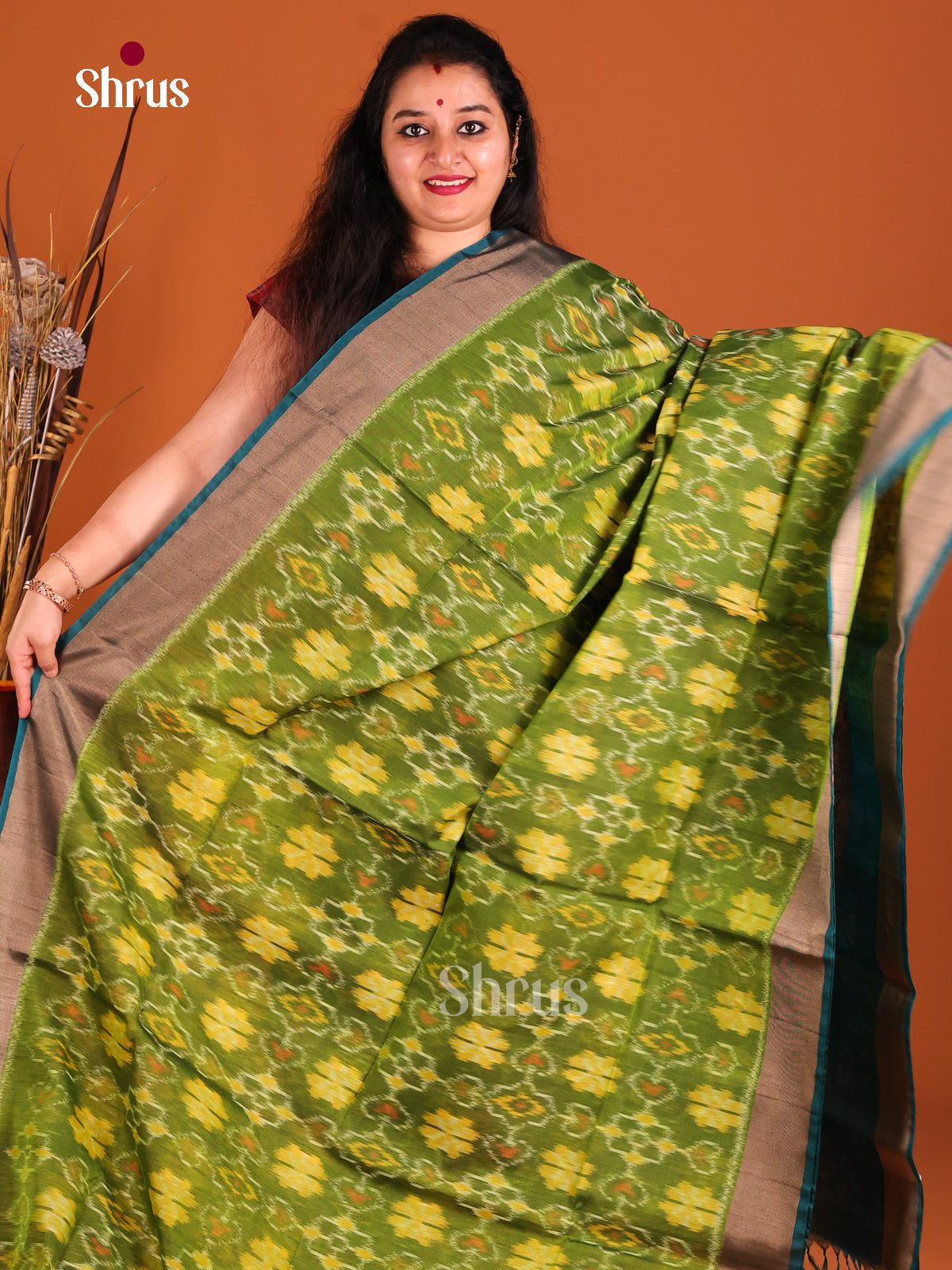 Light Green & Peacock Green - Pochampally sico Saree - Shop on Shrus.com