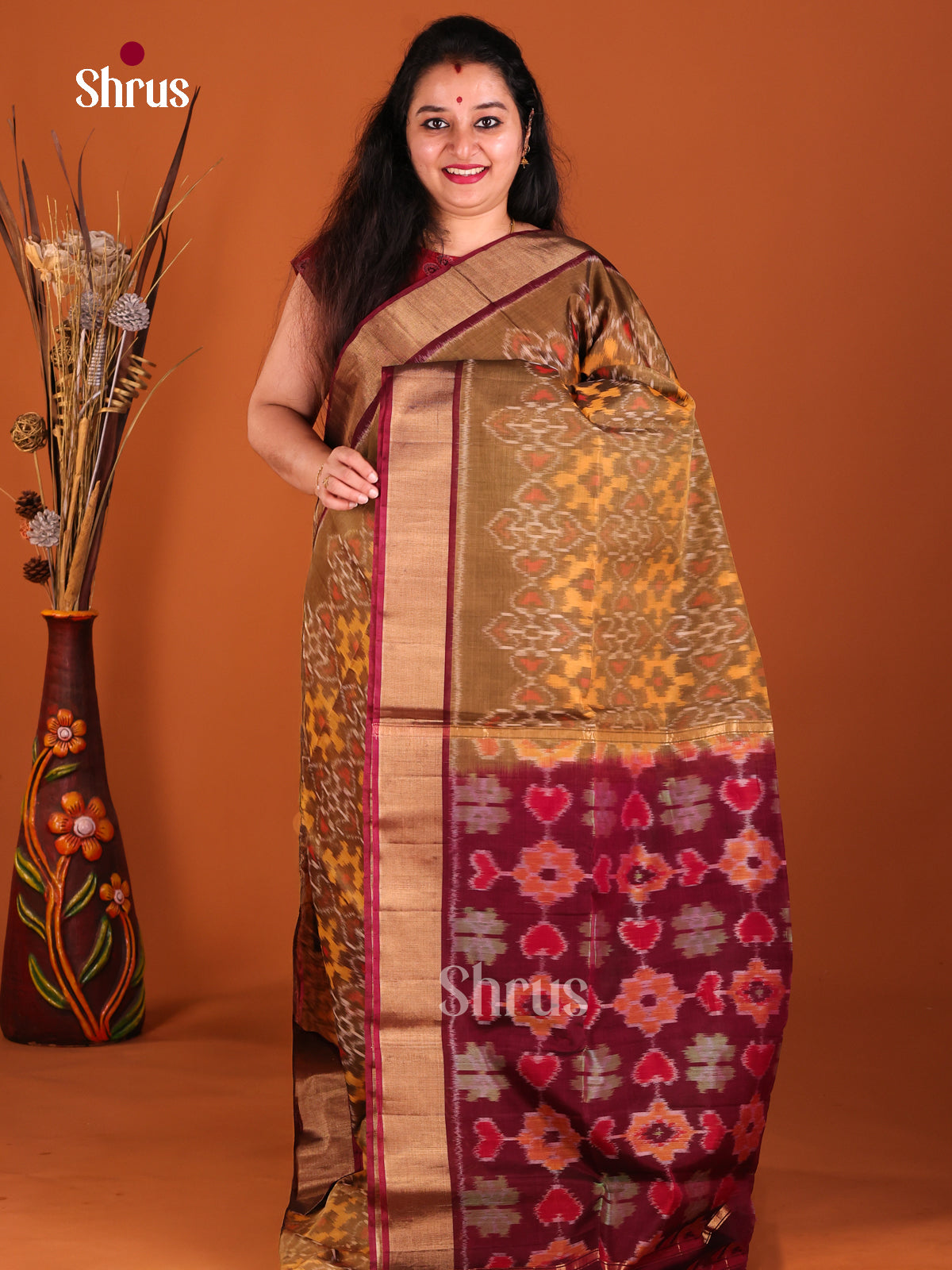 Chikoo & Maroon- Pochampally sico Saree