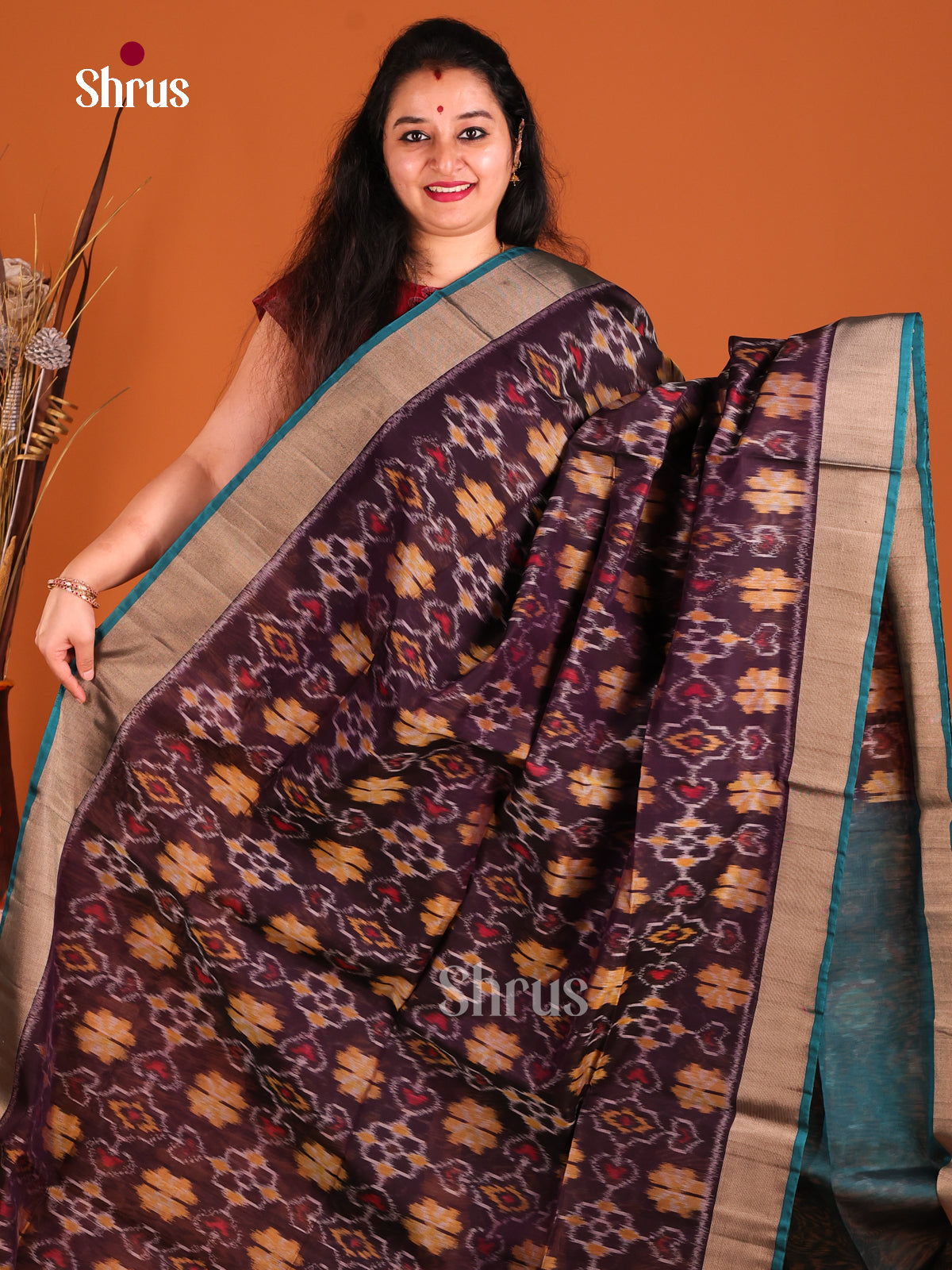 Brown & Peacock Green - Pochampally sico Saree