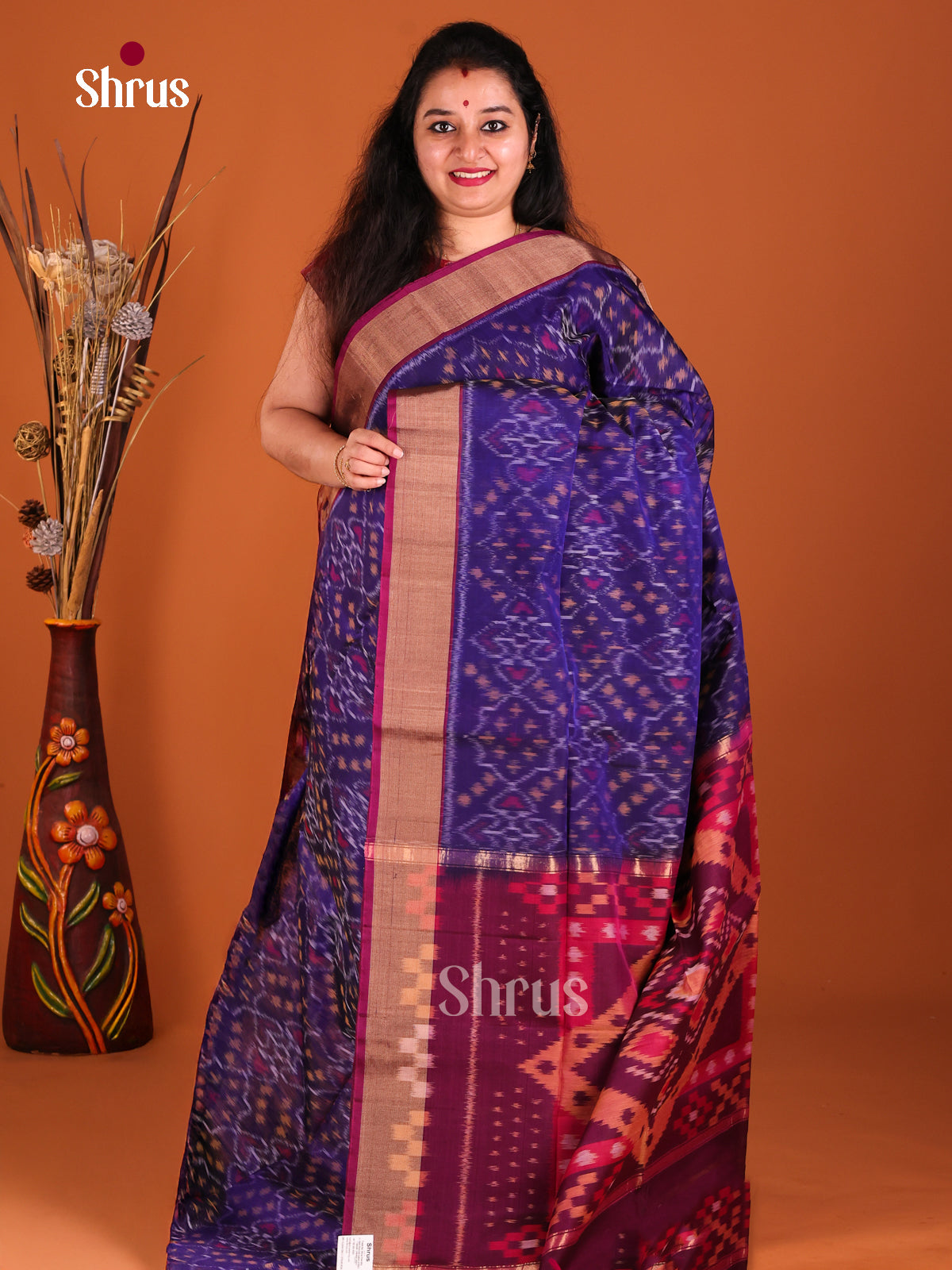 Blue & Maroon - Pochampally sico Saree