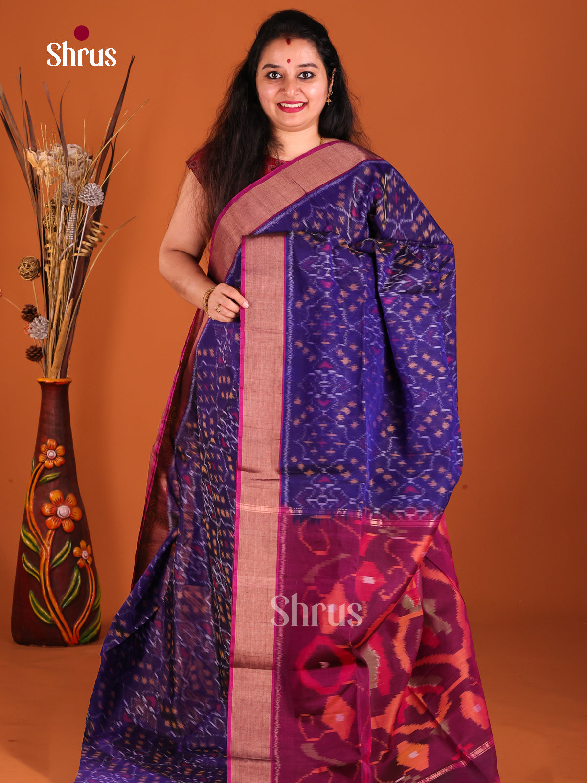 Blue & wine- Pochampally sico Saree