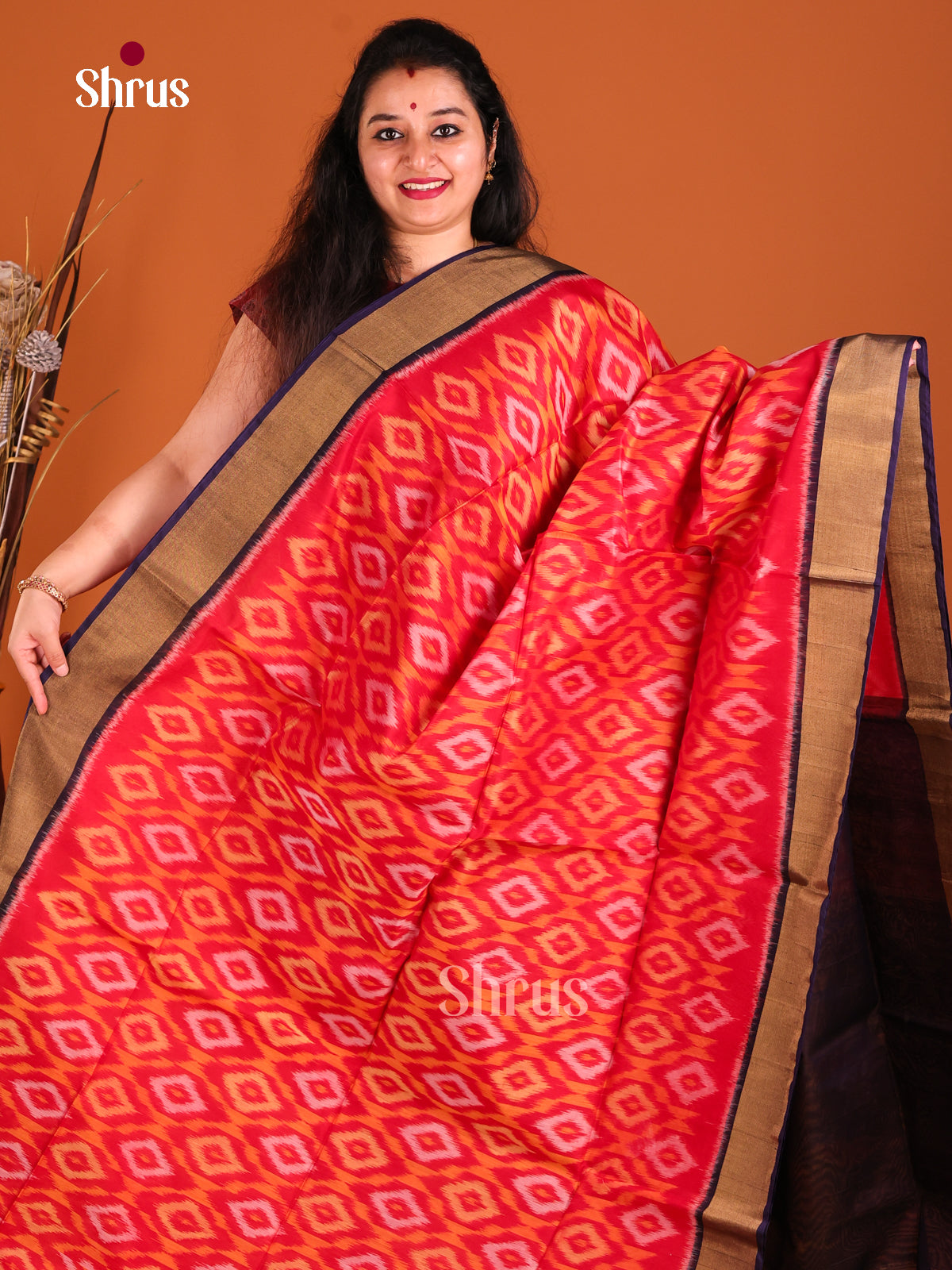 Red & Blue- Pochampally sico Saree - Shop on Shrus.com