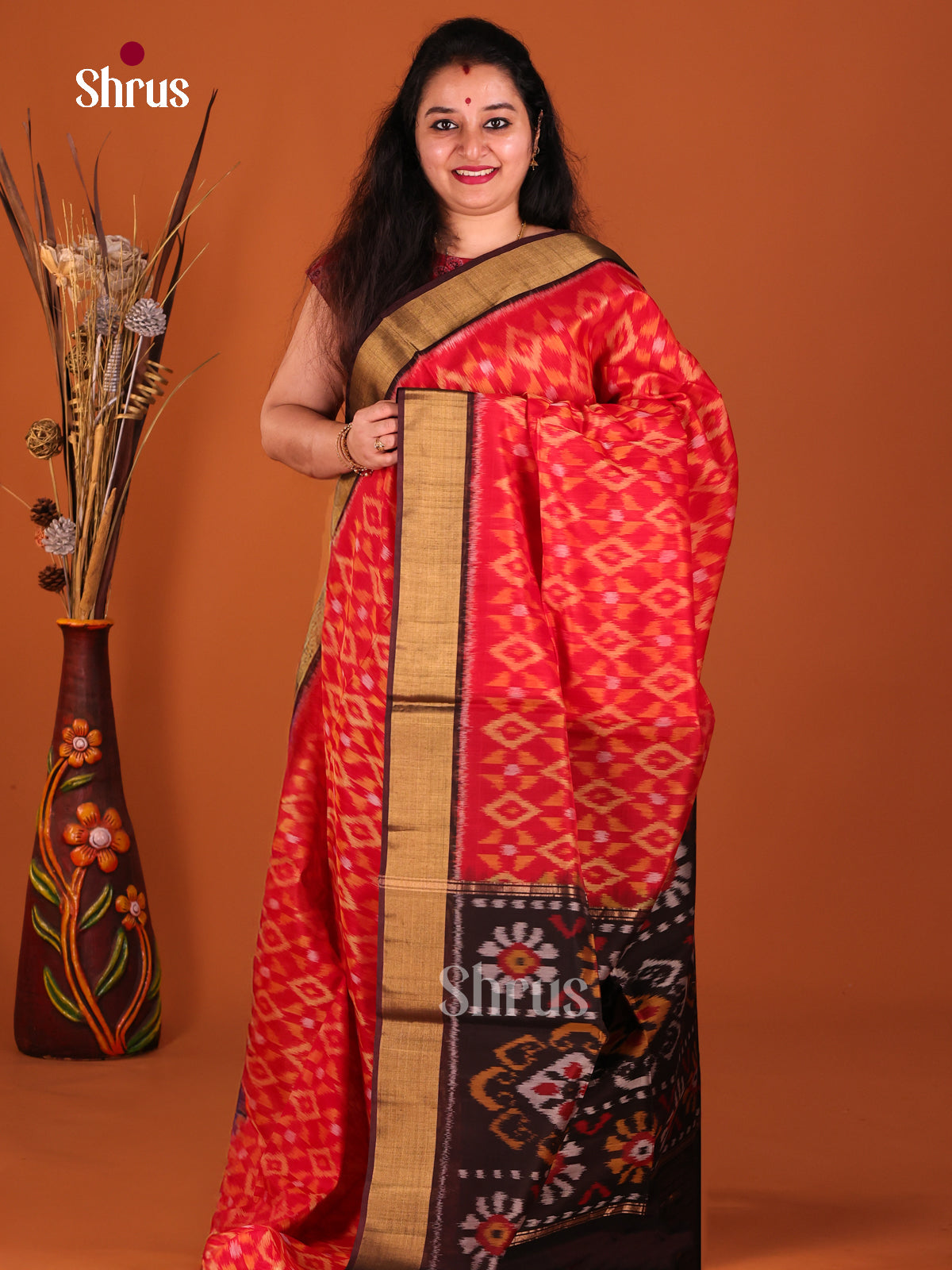 Red & Brown- Pochampally sico Saree - Shop on Shrus.com