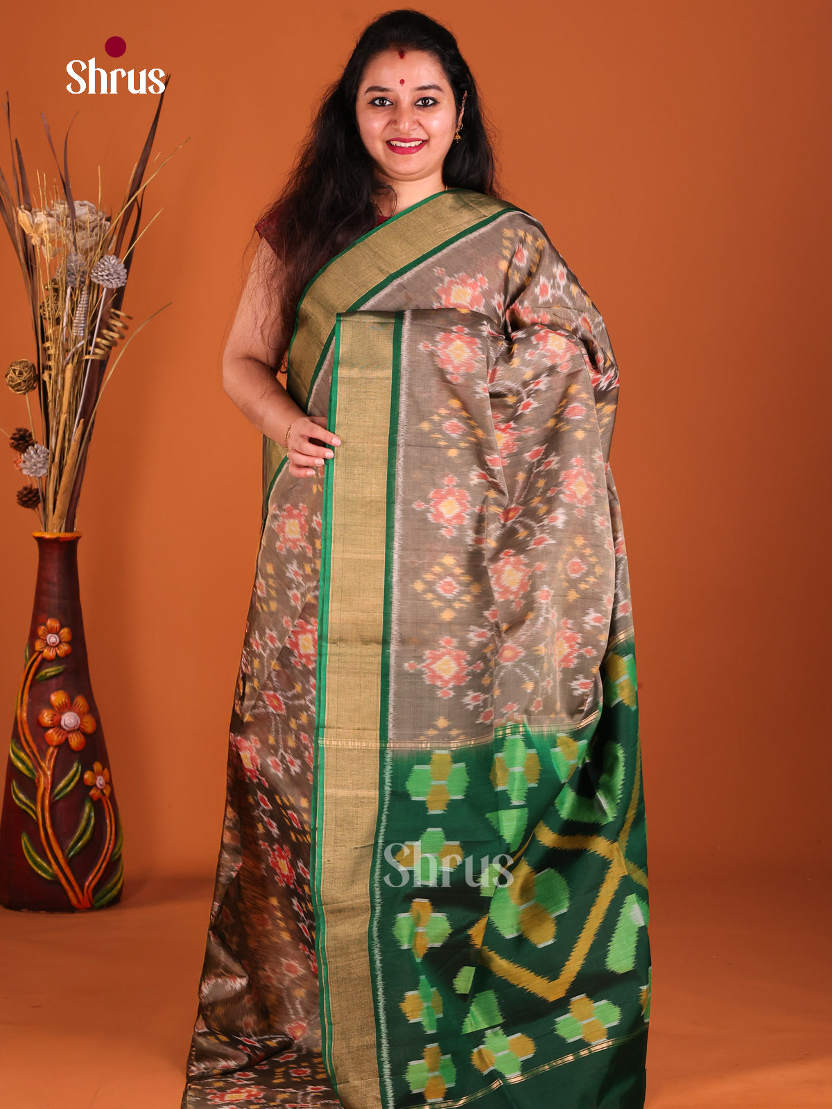 Grey & Green - Pochampally sico Saree - Shop on Shrus.com
