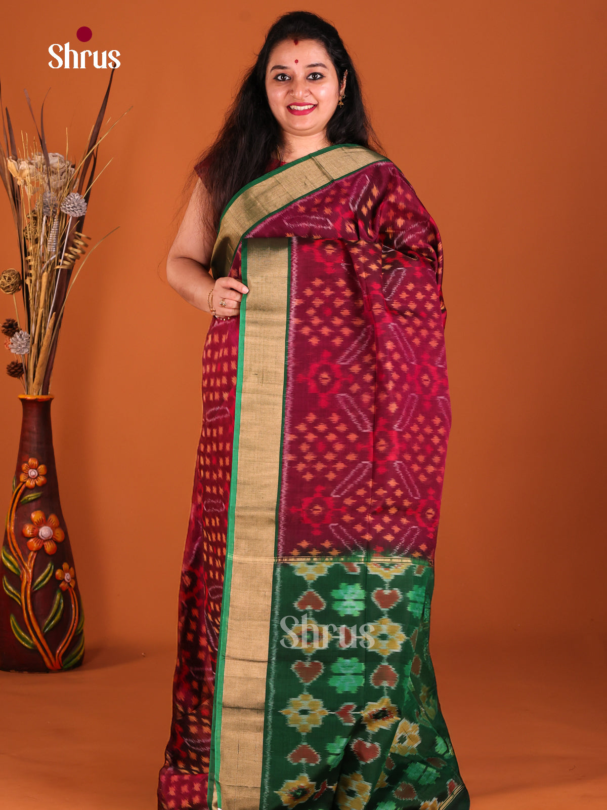 Maroon & Green - Pochampally sico Saree - Shop on Shrus.com