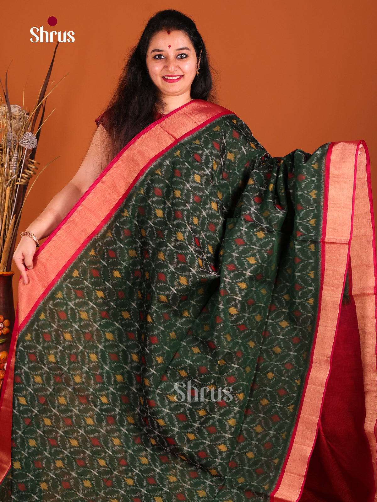 Green & Red - Pochampally sico Saree - Shop on Shrus.com
