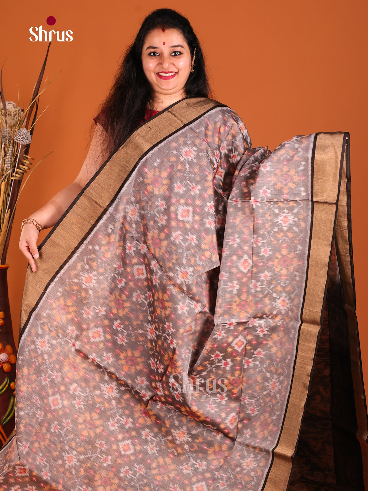 Grey & Black - Pochampally sico Saree - Shop on Shrus.com