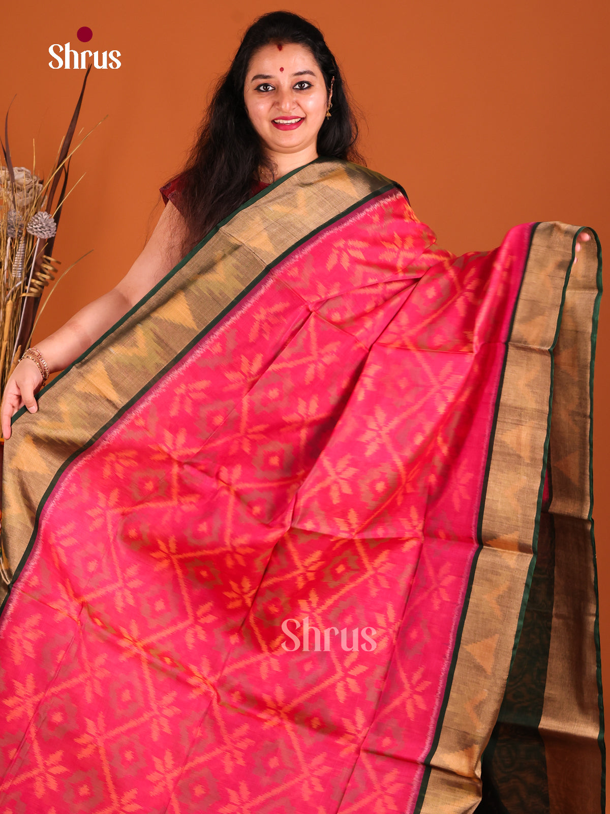 Pink & Green - Pochampally sico Saree - Shop on Shrus.com