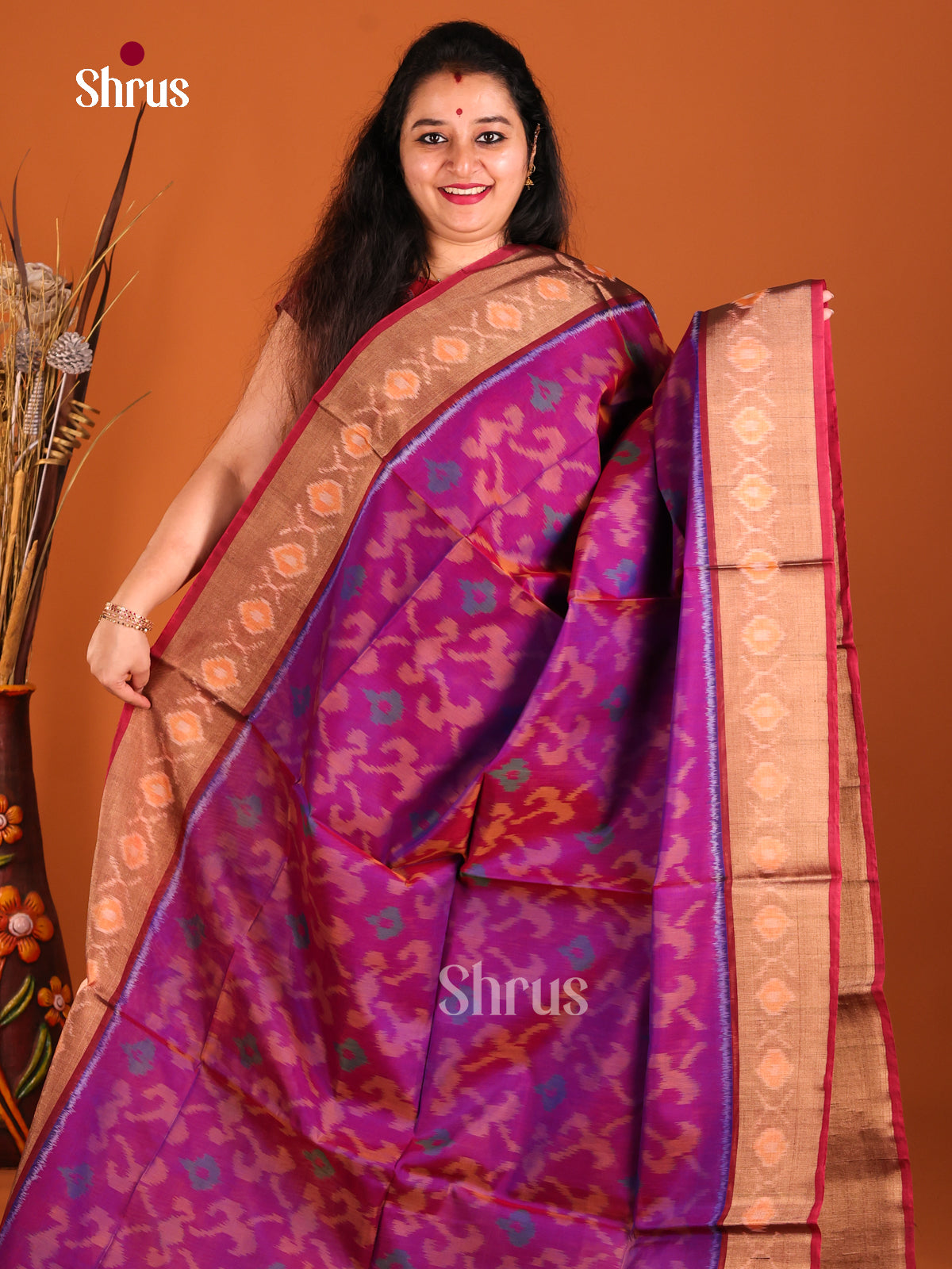 Purple & Maroon - Pochampally sico Saree - Shop on Shrus.com