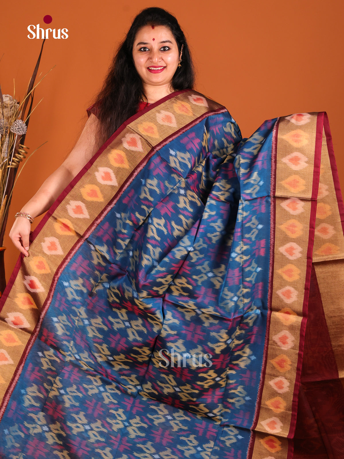 Blue & Maroon - Pochampally sico Saree