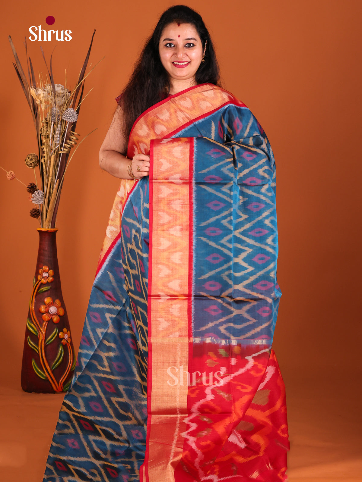 Blue & Red - Pochampally sico Saree