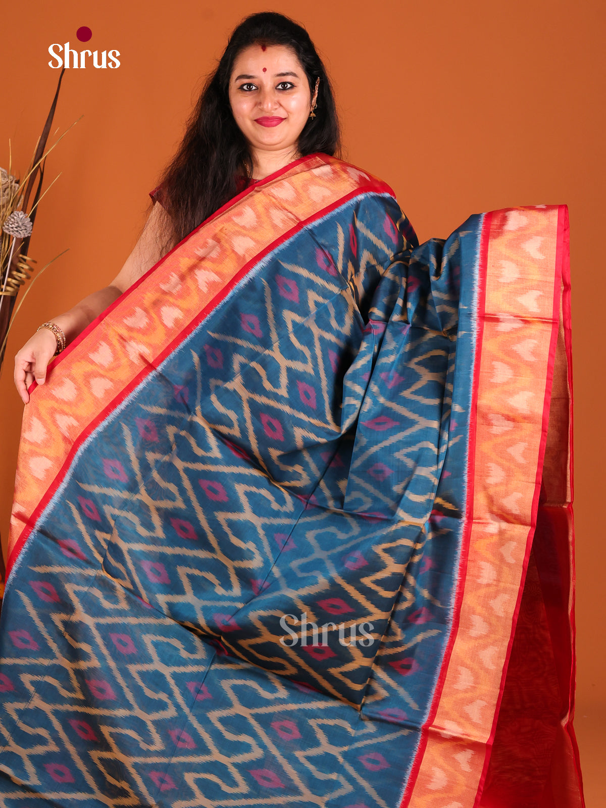 Blue & Red - Pochampally sico Saree