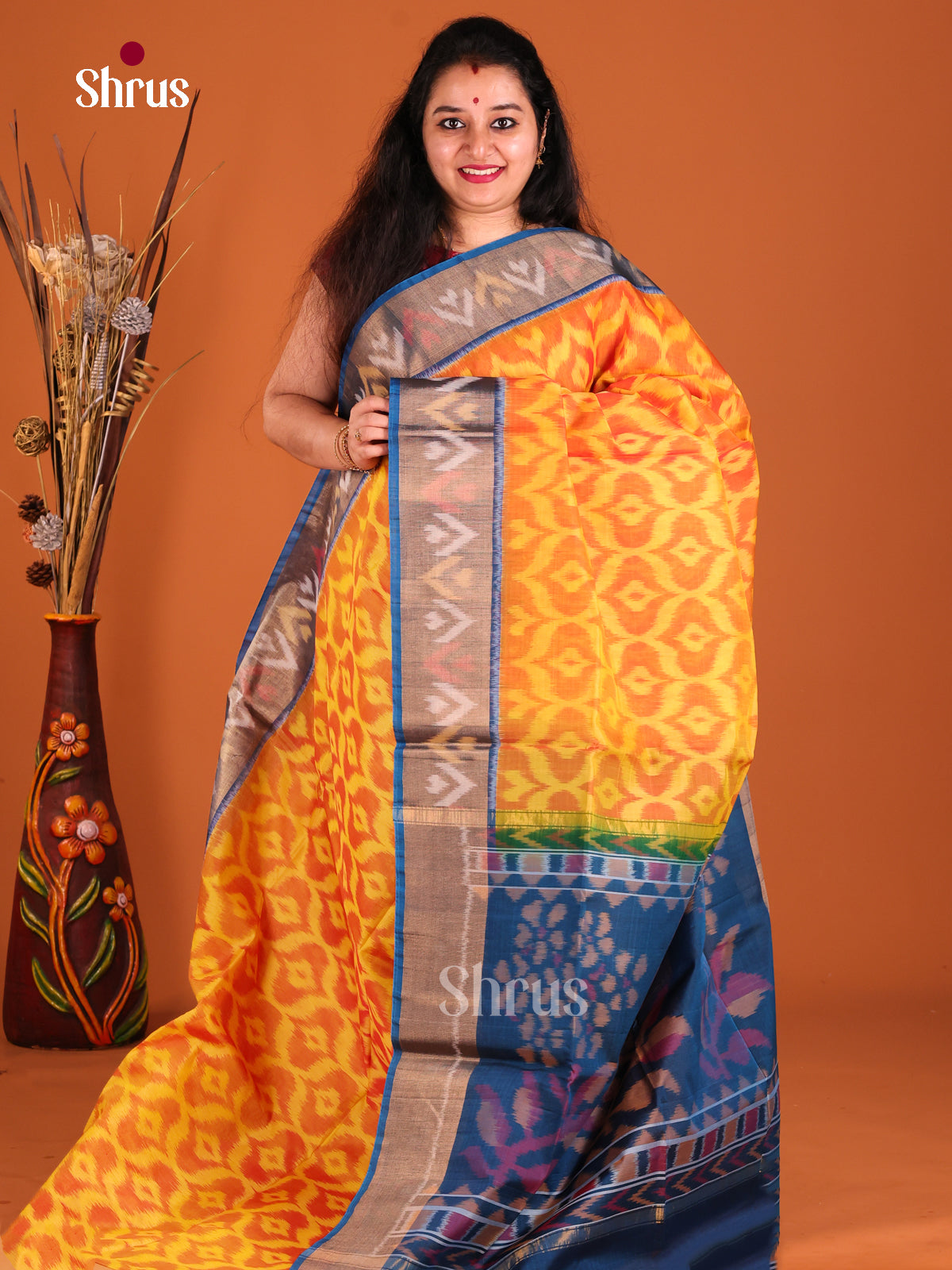 Mustard & Blue - Pochampally sico Saree - Shop on Shrus.com