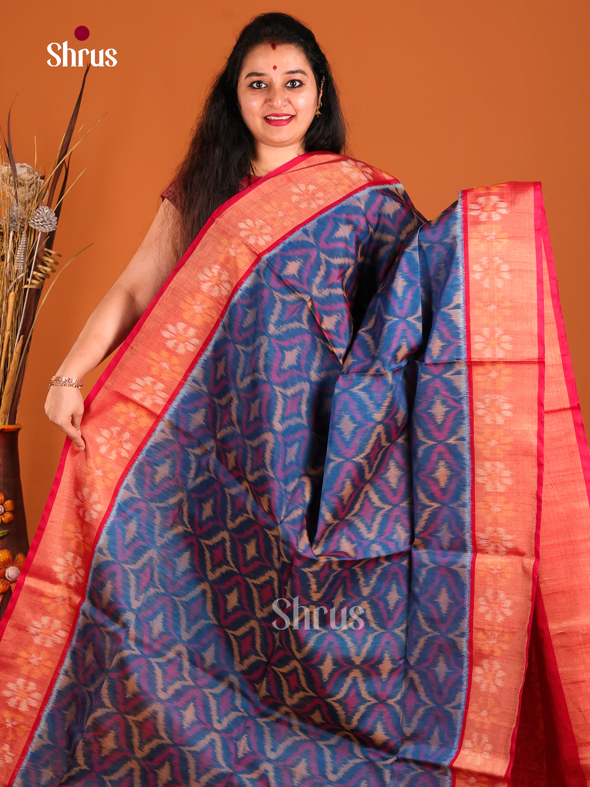 Blue & Red - Pochampally sico Saree