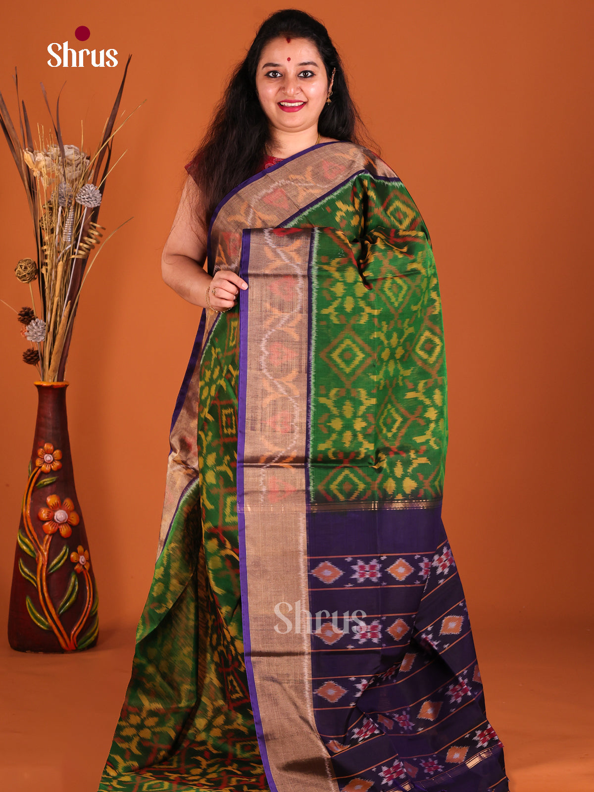 Green & Violet  - Pochampally sico Saree - Shop on Shrus.com