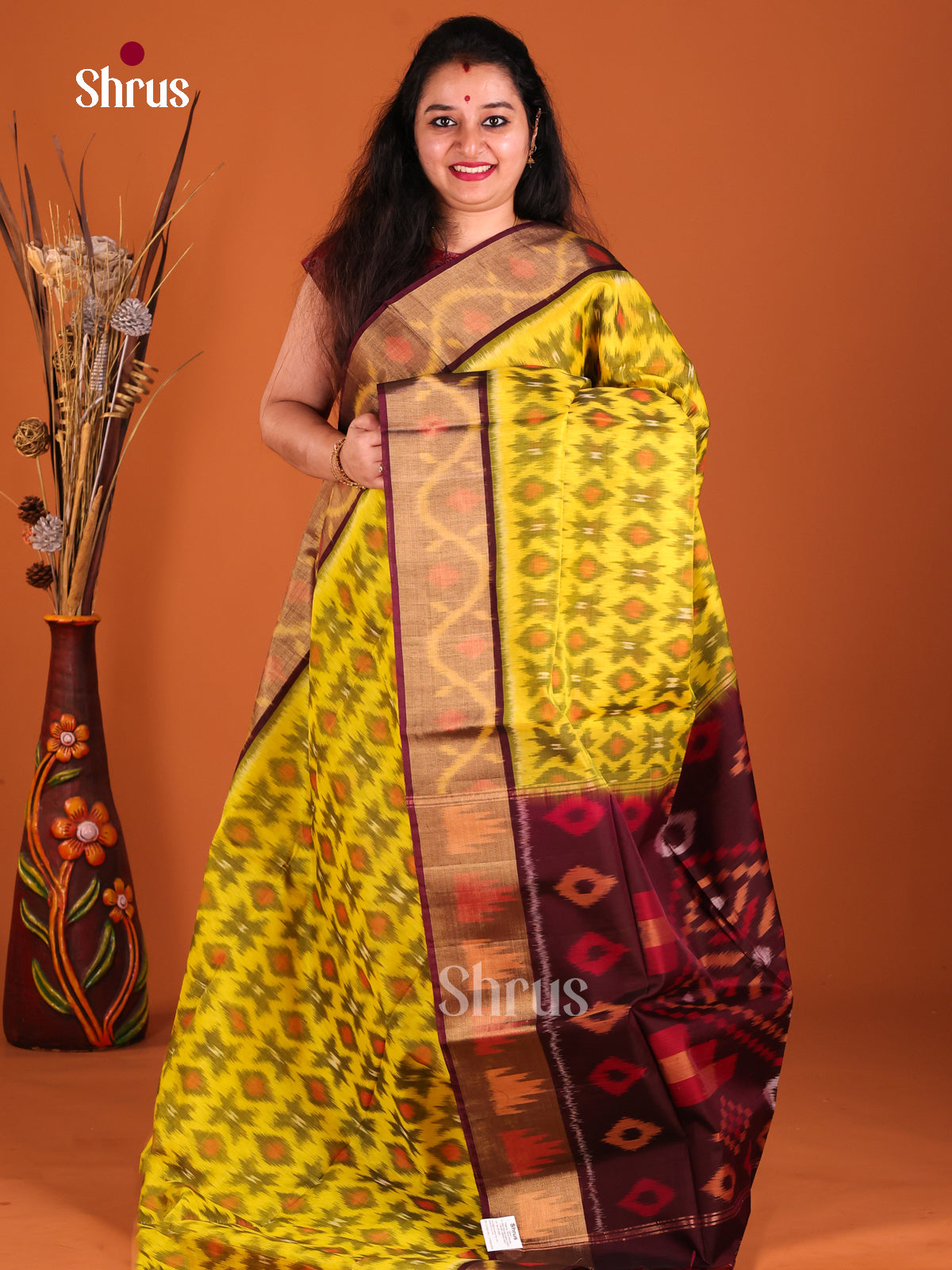 Yellow & Maroon - Pochampally sico Saree - Shop on Shrus.com