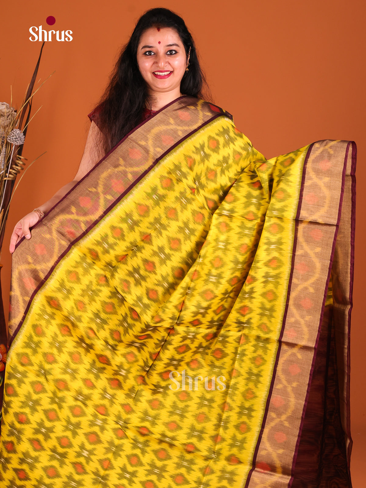 Yellow & Maroon - Pochampally sico Saree - Shop on Shrus.com
