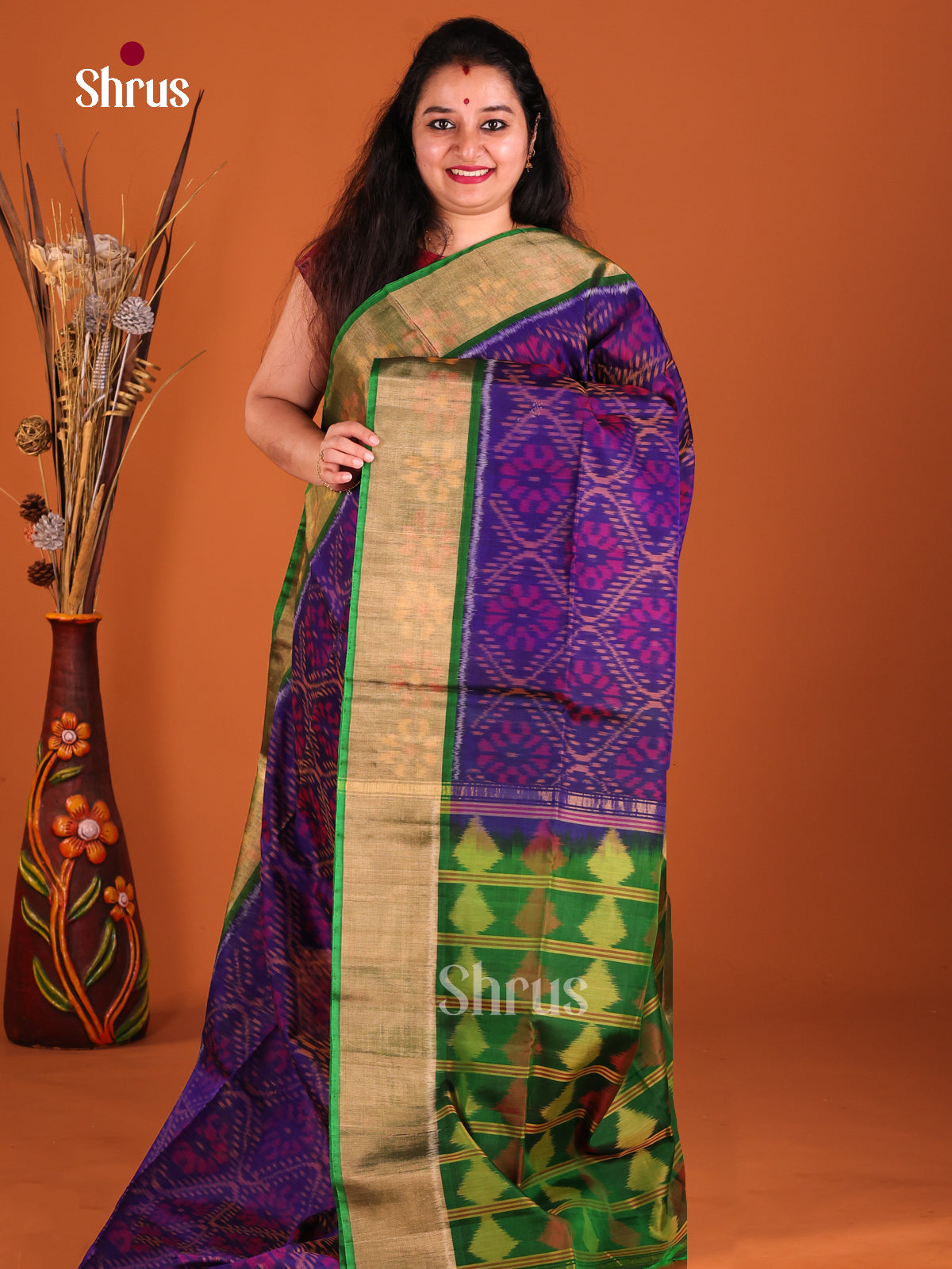 Violet & Green - Pochampally sico Saree - Shop on Shrus.com