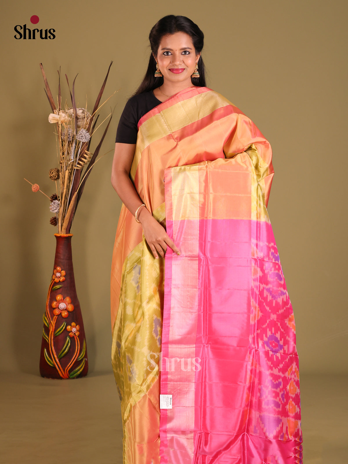 Light Green & Pink - Semi uppada Saree - Shop on Shrus.com
