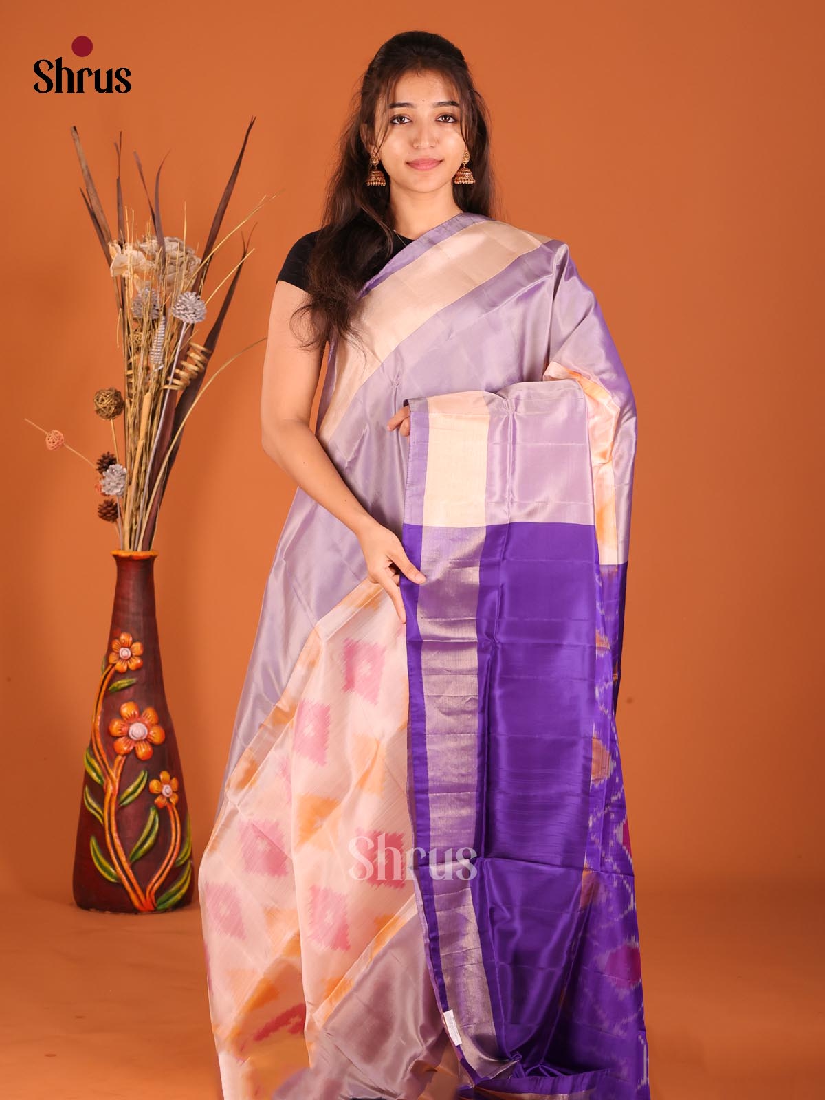 Mild Pink & Violet - Semi uppada Saree - Shop on Shrus.com