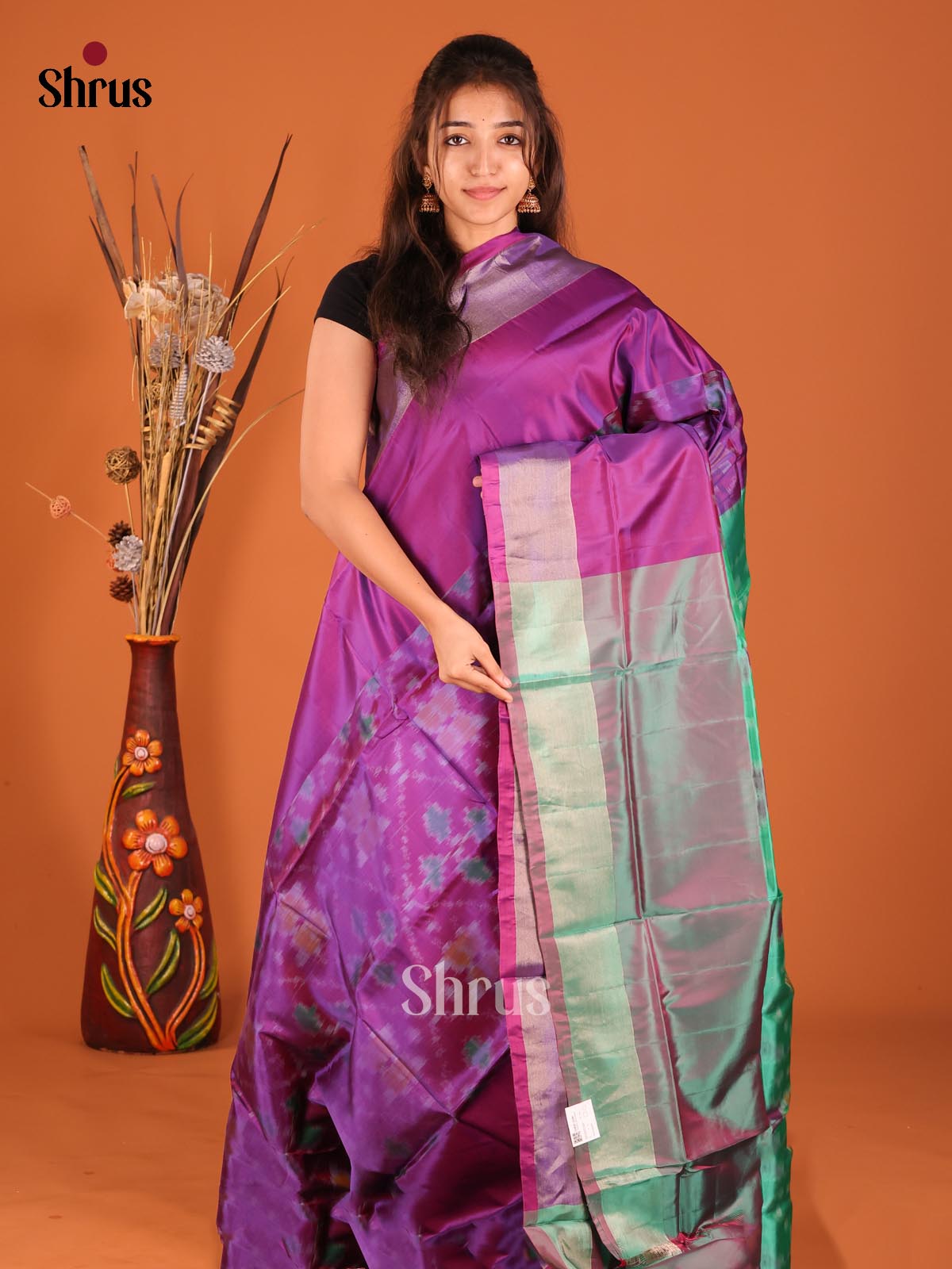 Purple & Green - Semi uppada Saree - Shop on Shrus.com