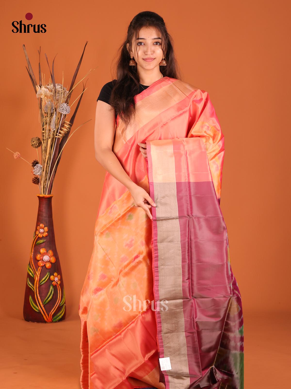 Orange & Maroon - Semi uppada Saree - Shop on Shrus.com